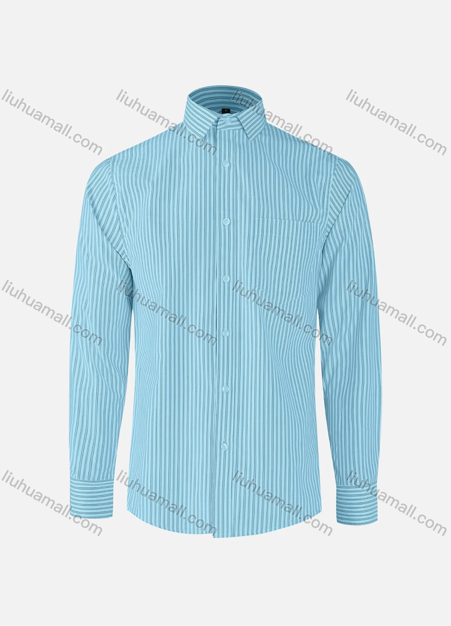 Wholesale Men's Formal Striped Collared Button Down Patch Pocket Long Sleeve Shirts - Liuhuamall