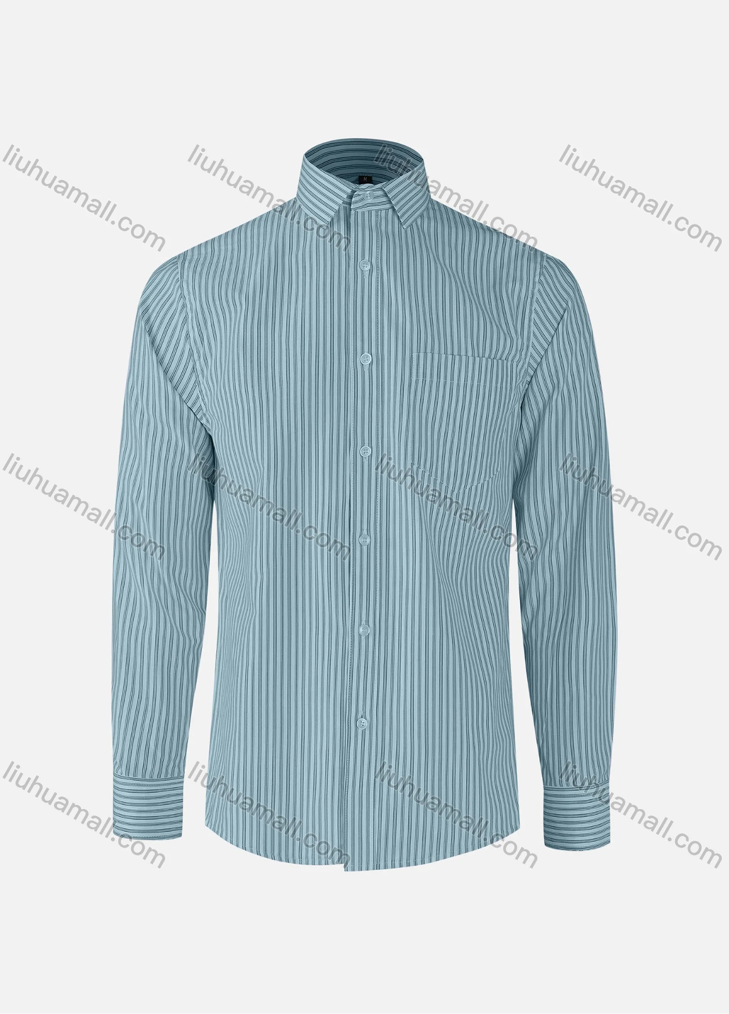 Wholesale Men's Formal Striped Collared Button Down Patch Pocket Long Sleeve Shirts - Liuhuamall