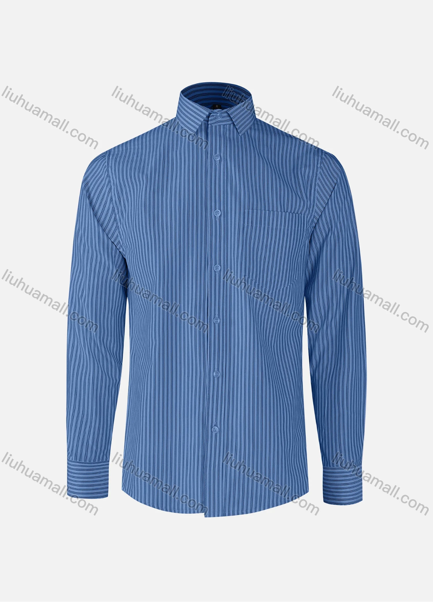 Wholesale Men's Formal Striped Collared Button Down Patch Pocket Long Sleeve Shirts - Liuhuamall