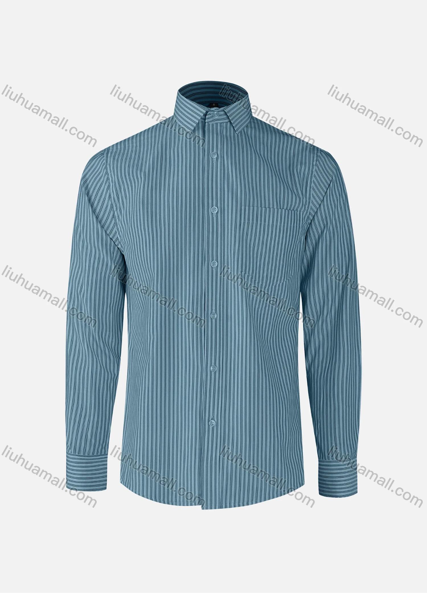 Wholesale Men's Formal Striped Collared Button Down Patch Pocket Long Sleeve Shirts - Liuhuamall