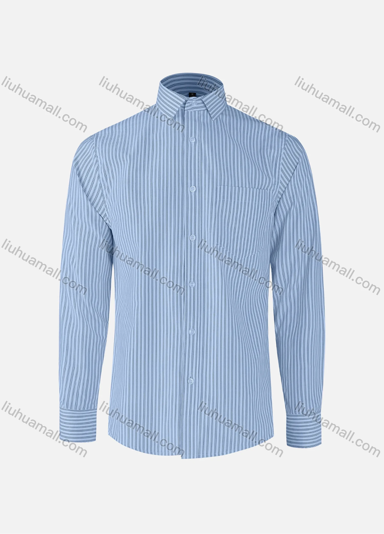 Wholesale Men's Formal Striped Collared Button Down Patch Pocket Long Sleeve Shirts - Liuhuamall