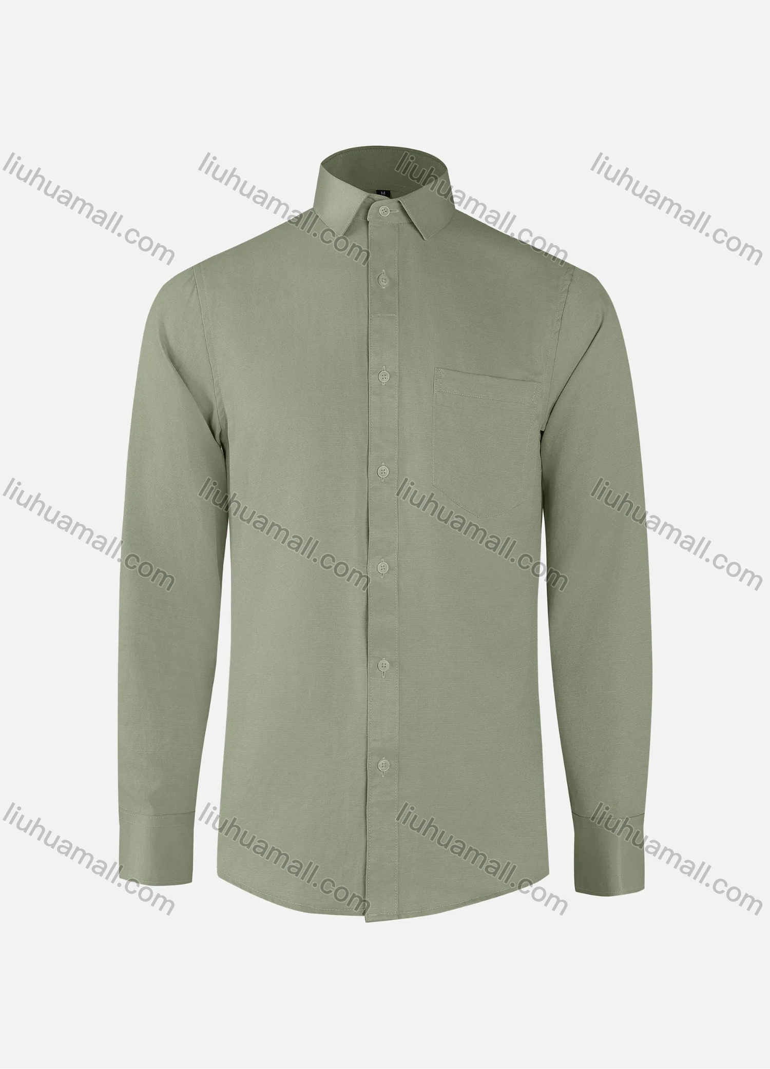Wholesale Men's Business Plain Collared Button Down Patch Pocket Long Sleeve Shirts - Liuhuamall
