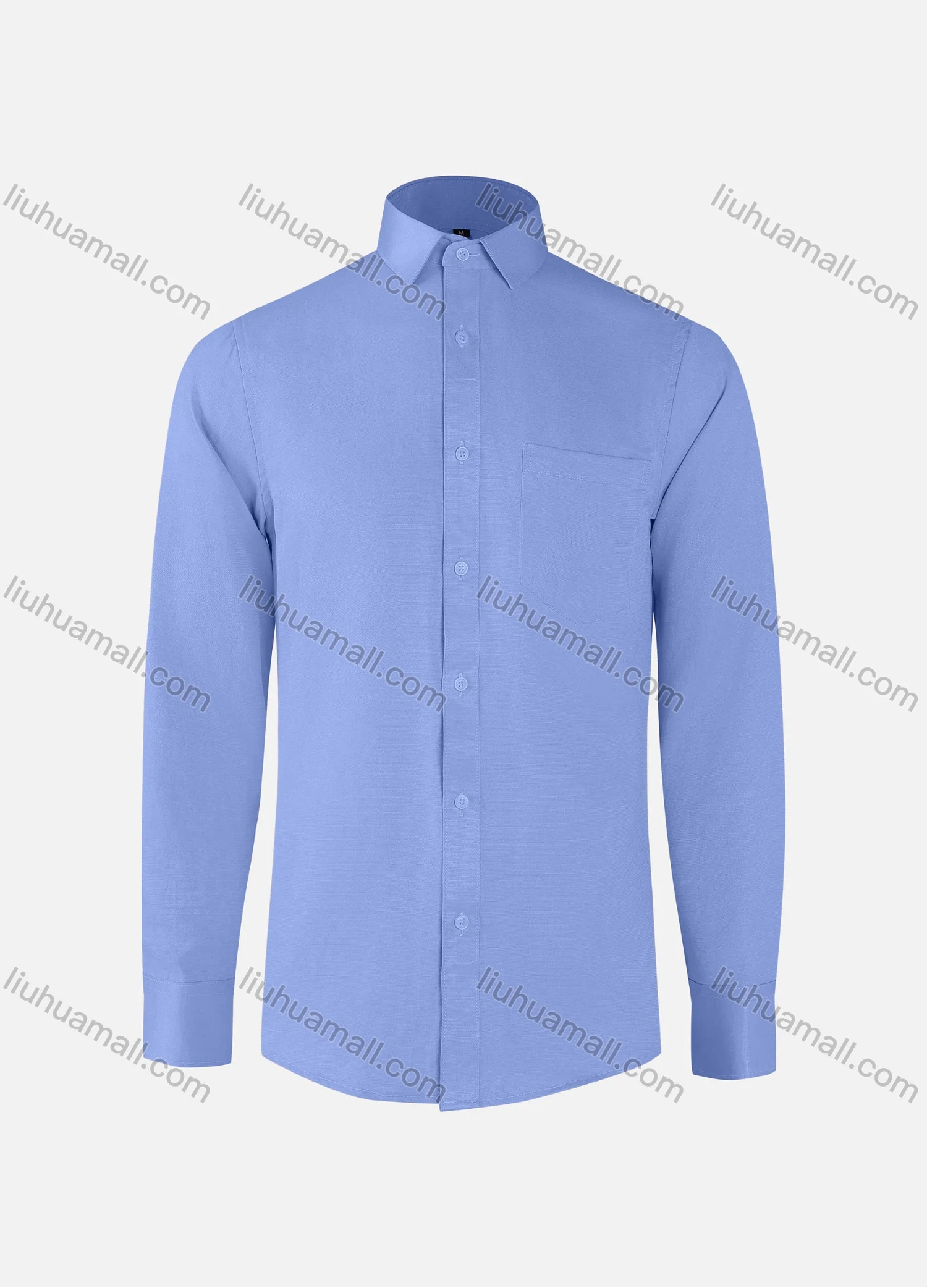 Wholesale Men's Business Plain Collared Button Down Patch Pocket Long Sleeve Shirts - Liuhuamall