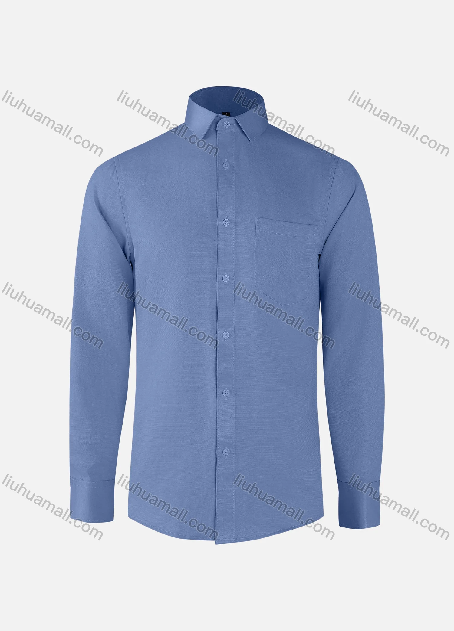 Wholesale Men's Business Plain Collared Button Down Patch Pocket Long Sleeve Shirts - Liuhuamall