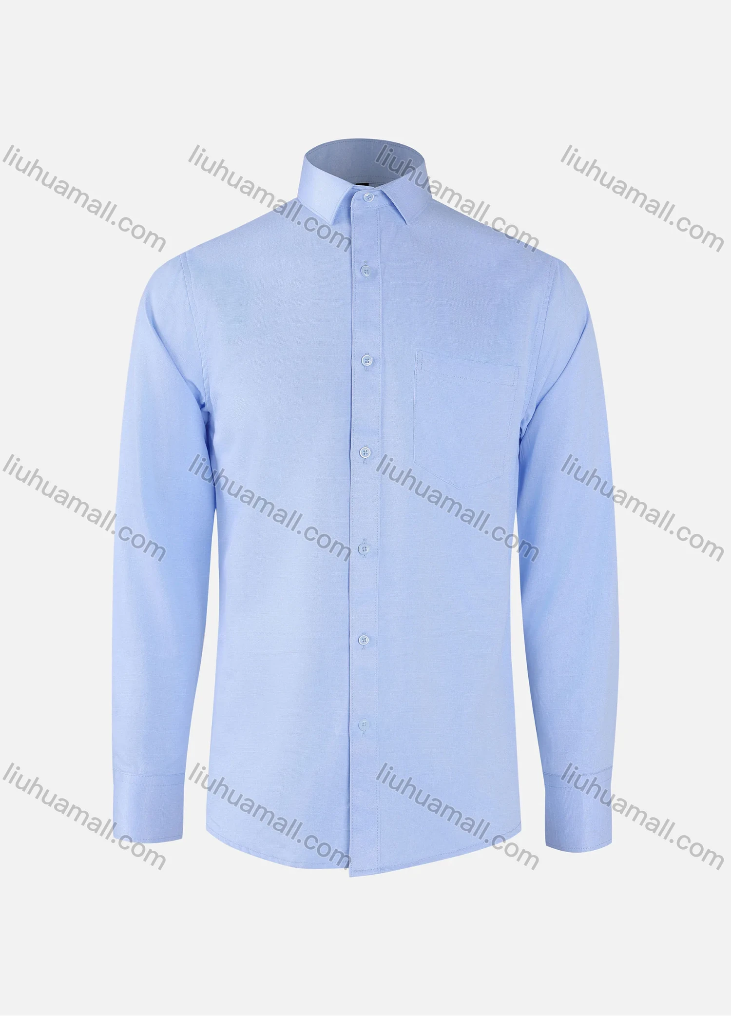Wholesale Men's Formal Plain Collared Button Down Patch Pocket Long Sleeve Shirts - Liuhuamall