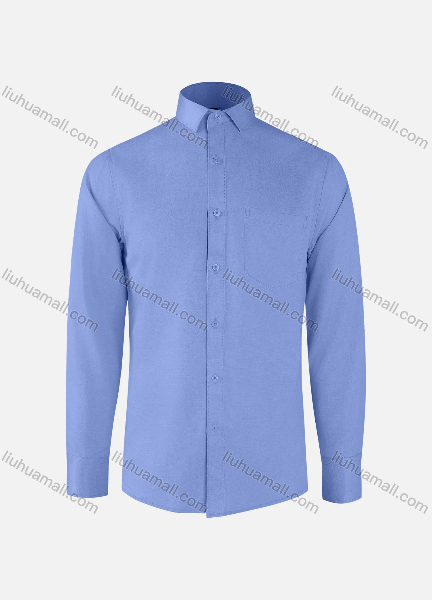Wholesale Men's Formal Plain Collared Button Down Patch Pocket Long Sleeve Shirts - Liuhuamall