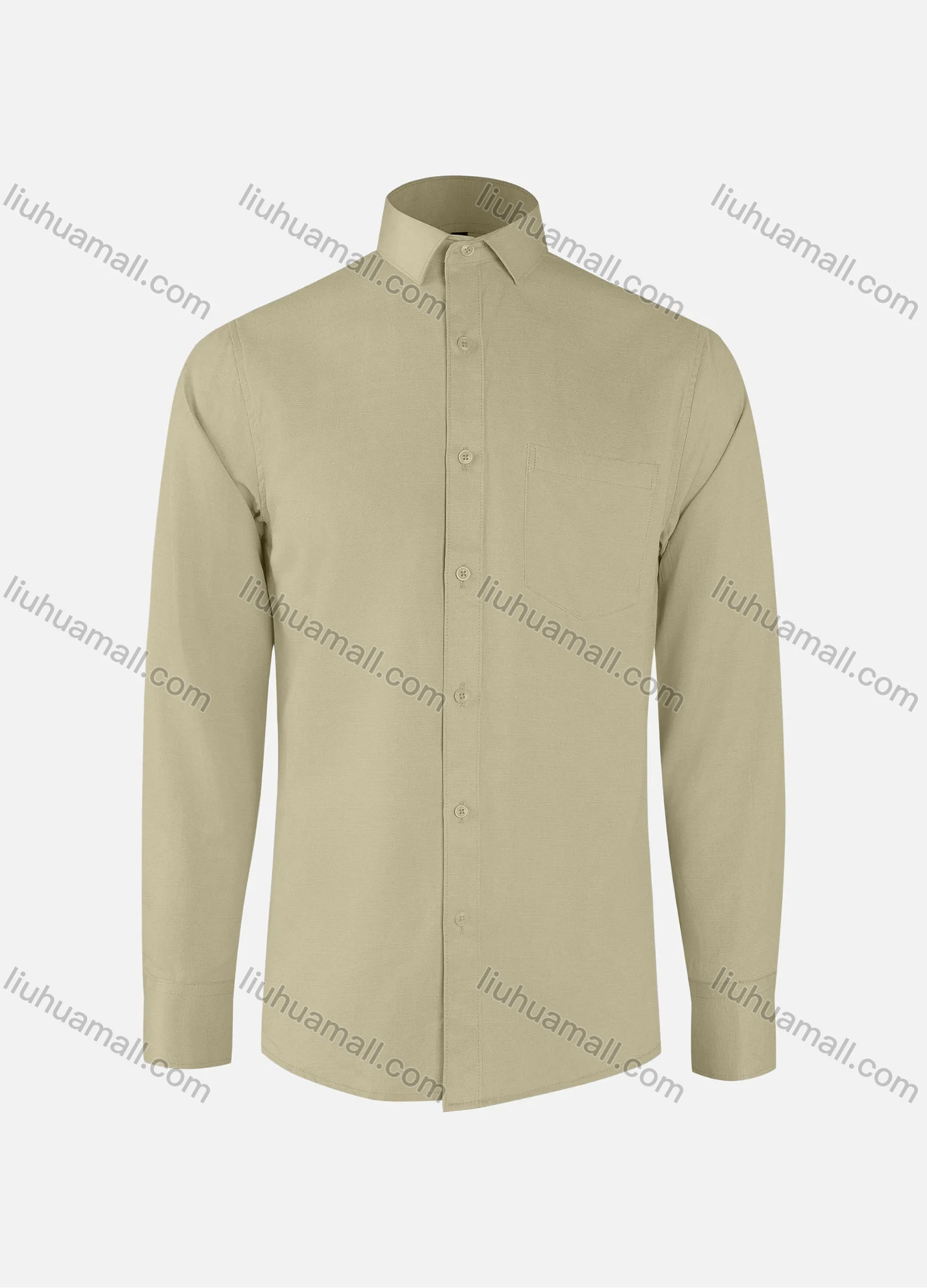 Wholesale Men's Formal Plain Collared Button Down Patch Pocket Long Sleeve Shirts - Liuhuamall