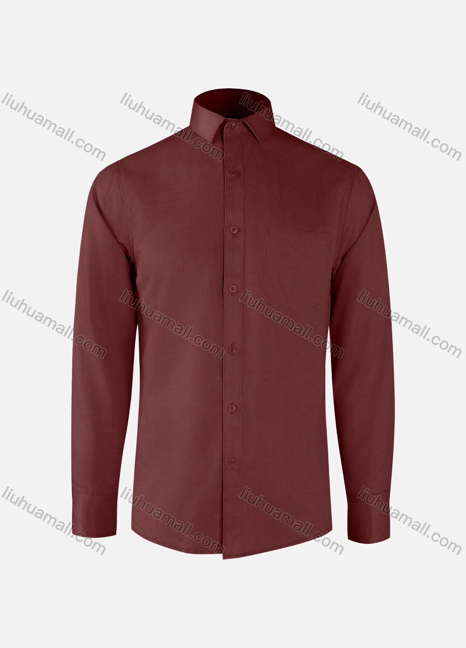 Wholesale Men's Formal Plain Collared Button Down Patch Pocket Long Sleeve Shirts - Liuhuamall
