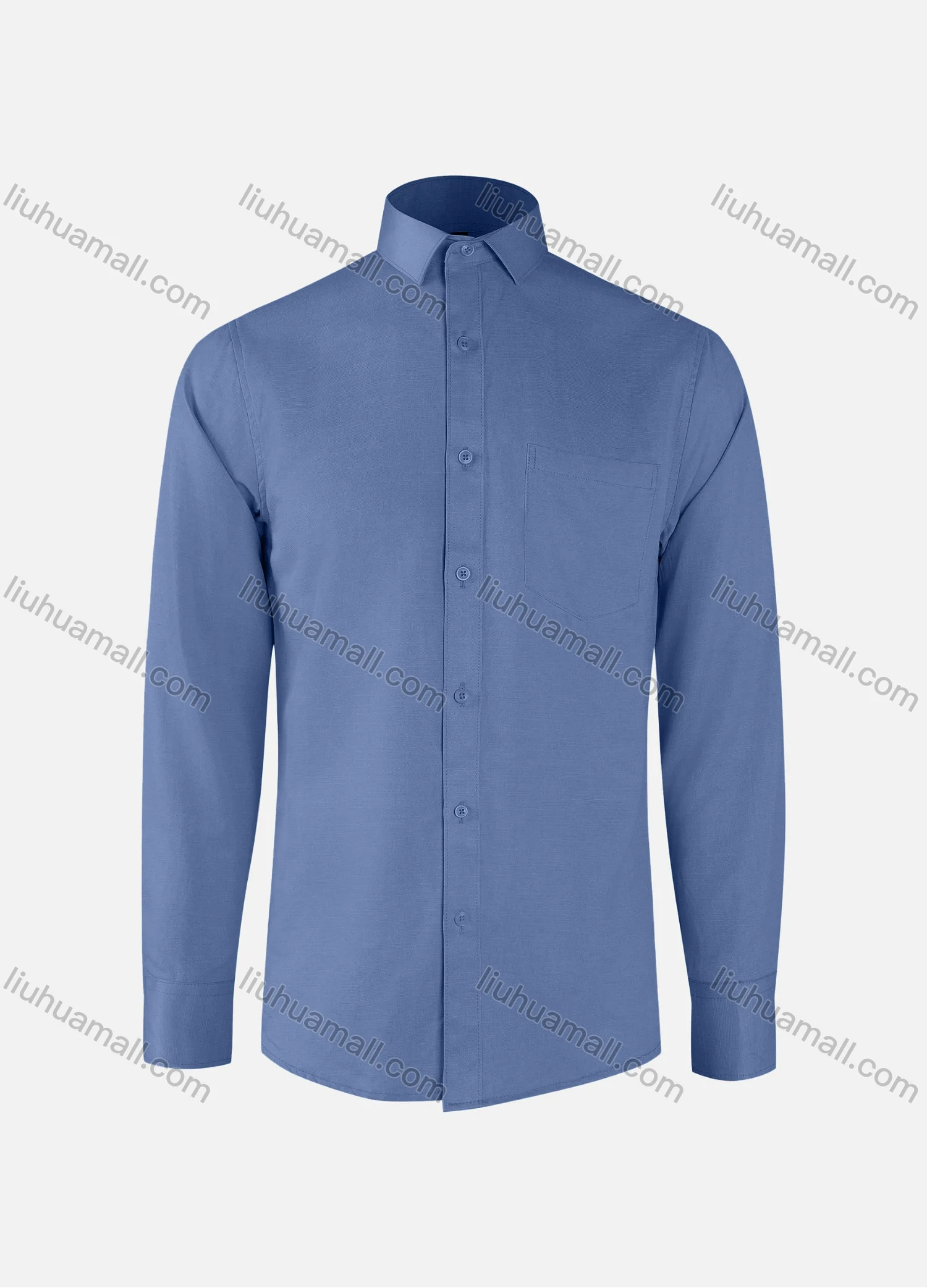 Wholesale Men's Formal Plain Collared Button Down Patch Pocket Long Sleeve Shirts - Liuhuamall