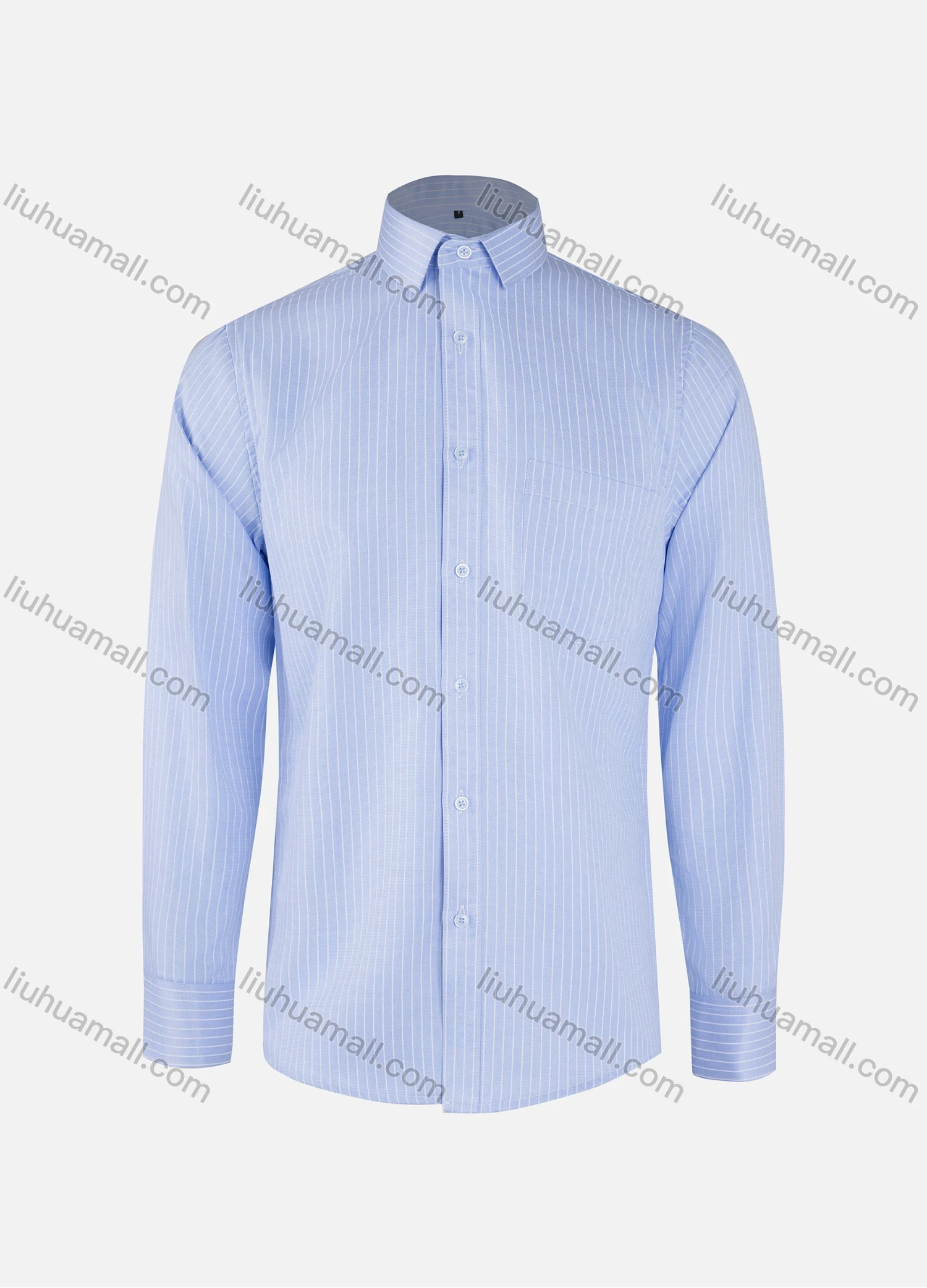 Wholesale Men's Business Striped Collared Button Down Patch Pocket Long Sleeve Shirts - Liuhuamall