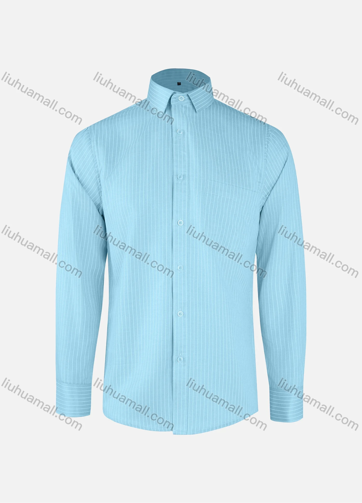 Wholesale Men's Business Striped Collared Button Down Patch Pocket Long Sleeve Shirts - Liuhuamall