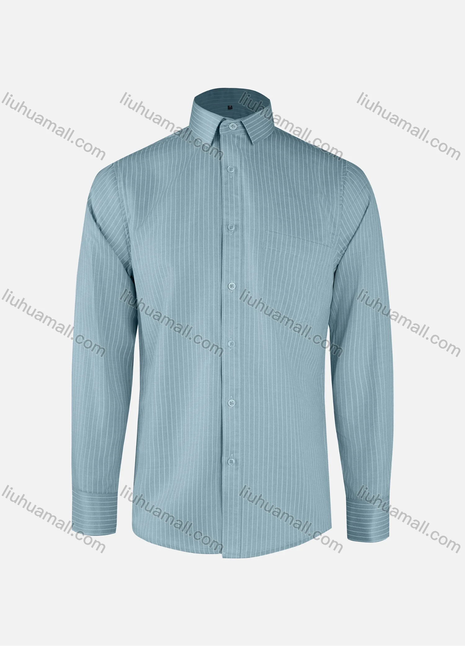 Wholesale Men's Business Striped Collared Button Down Patch Pocket Long Sleeve Shirts - Liuhuamall