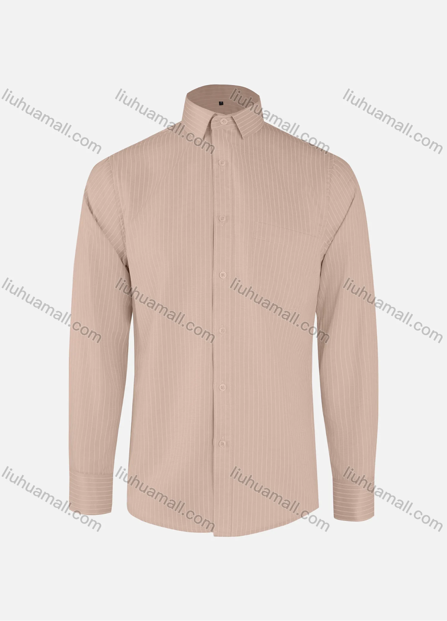 Wholesale Men's Business Striped Collared Button Down Patch Pocket Long Sleeve Shirts - Liuhuamall