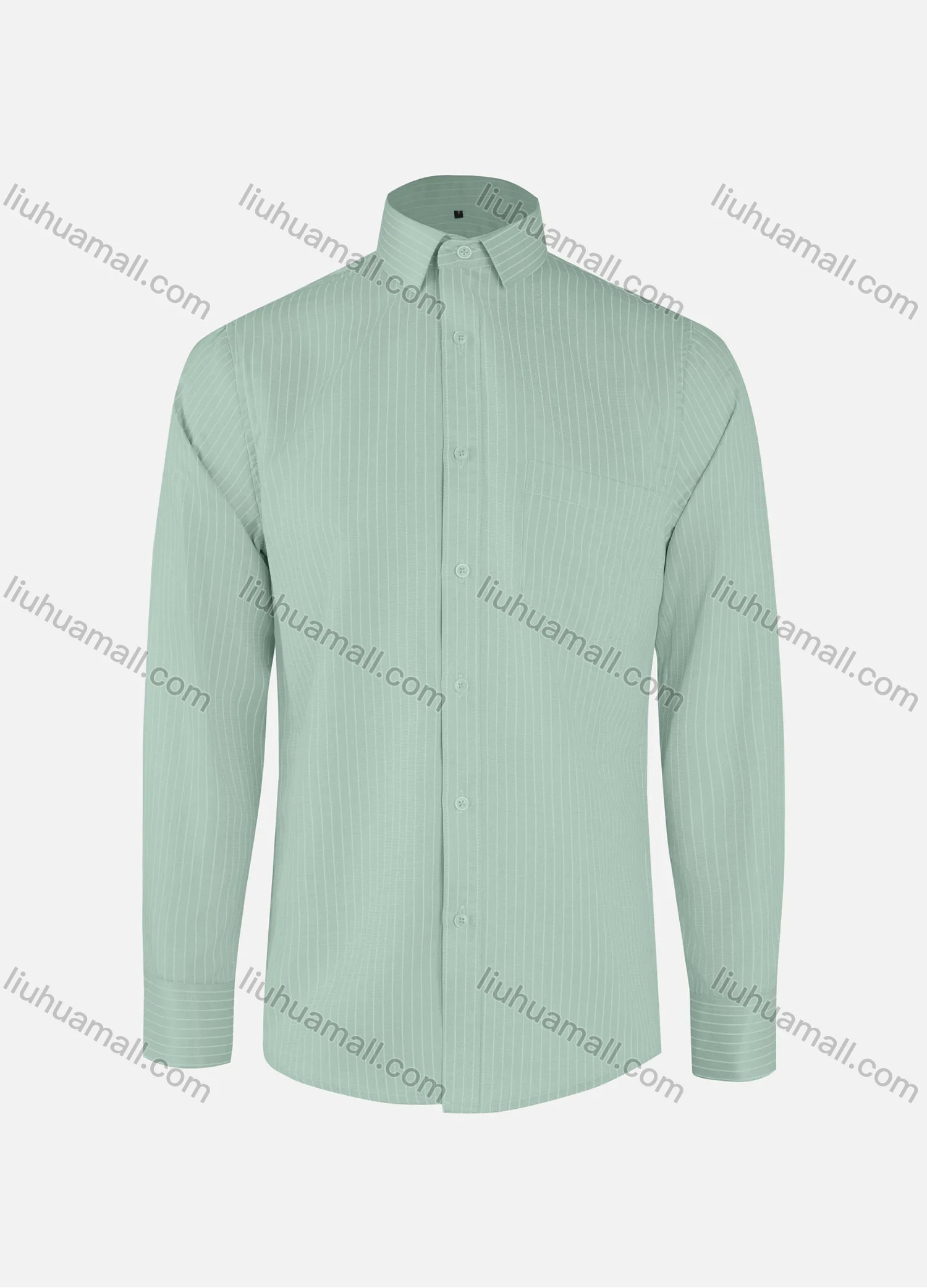 Wholesale Men's Business Striped Collared Button Down Patch Pocket Long Sleeve Shirts - Liuhuamall