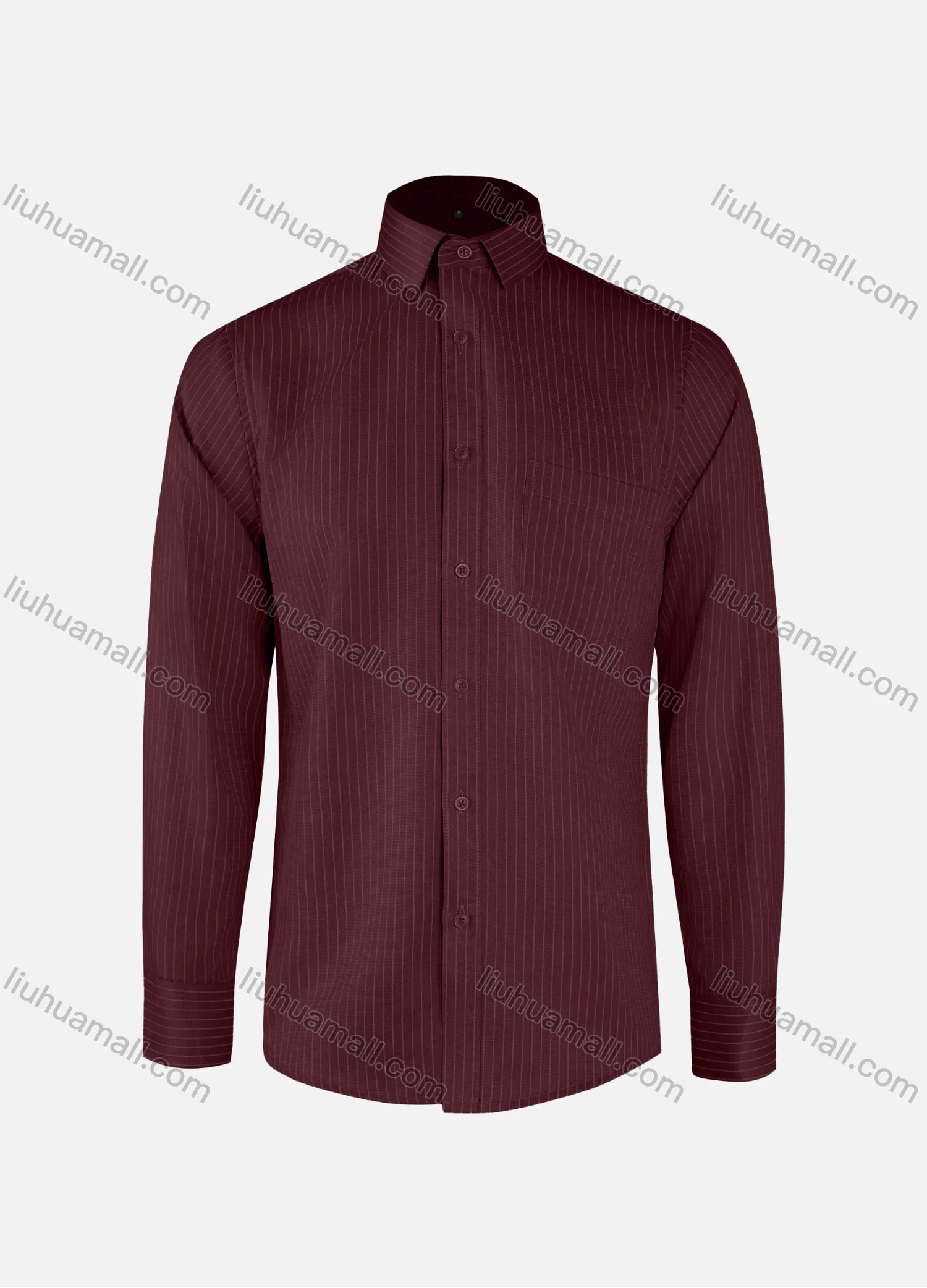 Wholesale Men's Business Striped Collared Button Down Patch Pocket Long Sleeve Shirts - Liuhuamall
