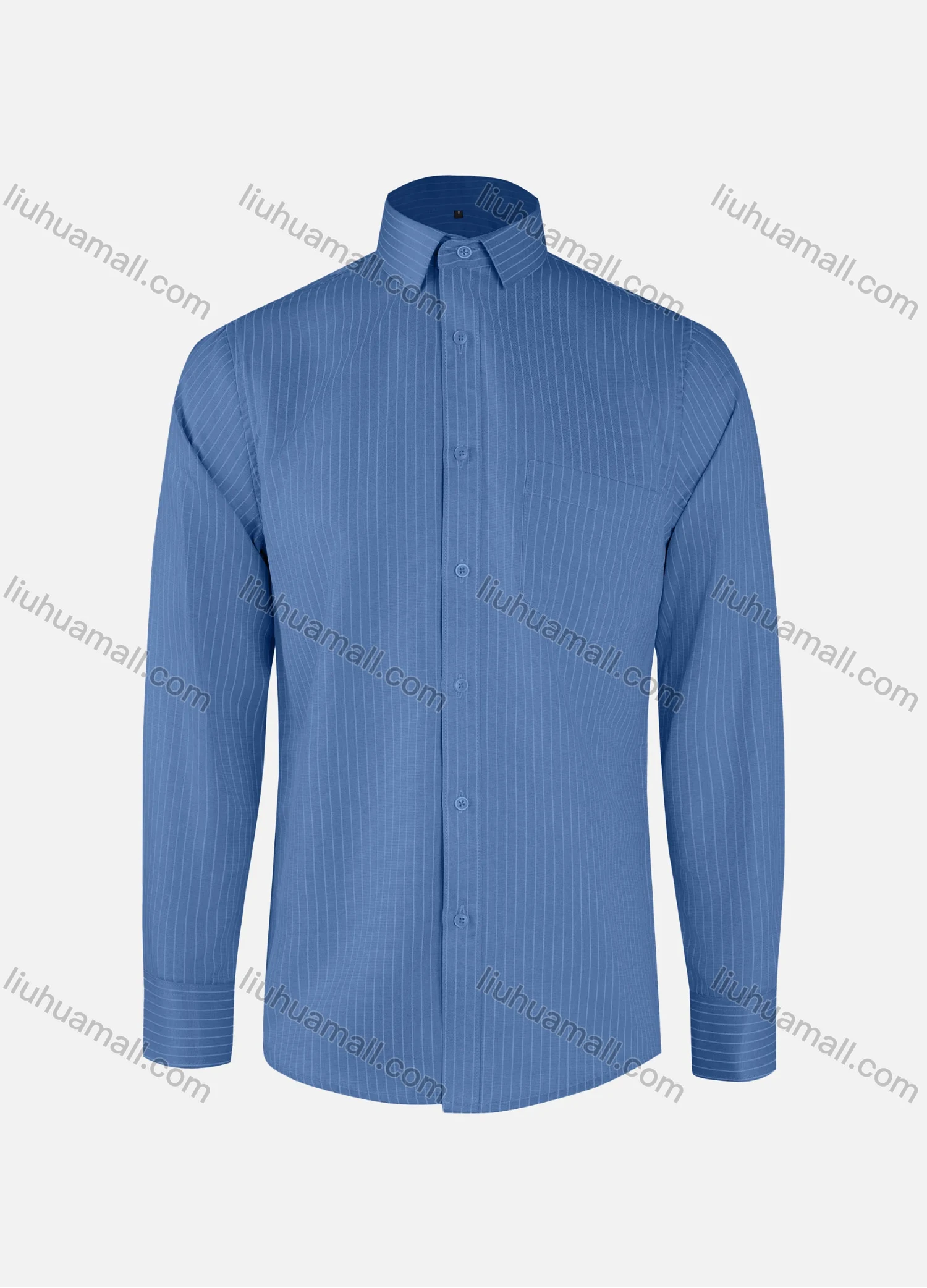 Wholesale Men's Business Striped Collared Button Down Patch Pocket Long Sleeve Shirts - Liuhuamall