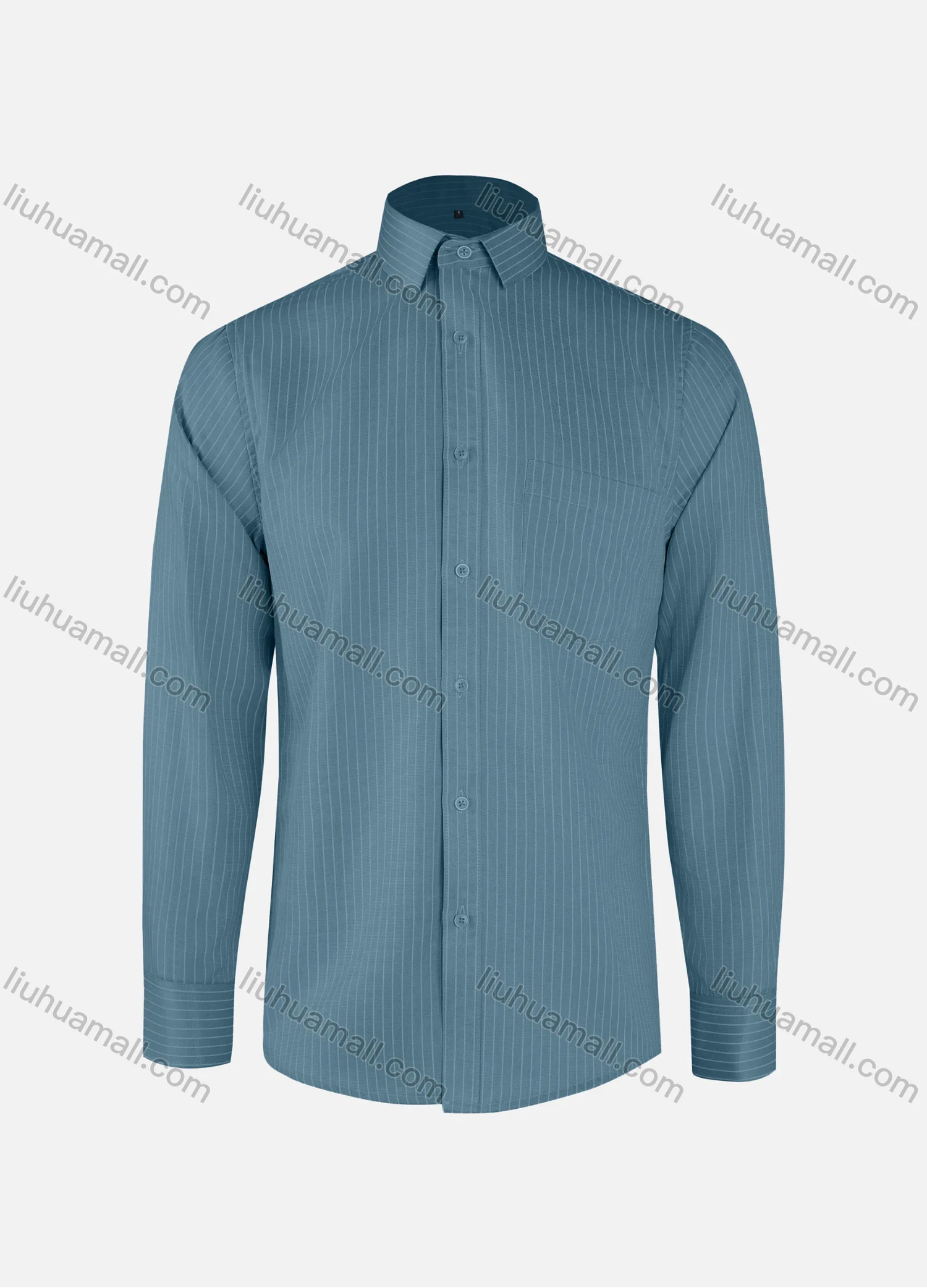 Wholesale Men's Business Striped Collared Button Down Patch Pocket Long Sleeve Shirts - Liuhuamall