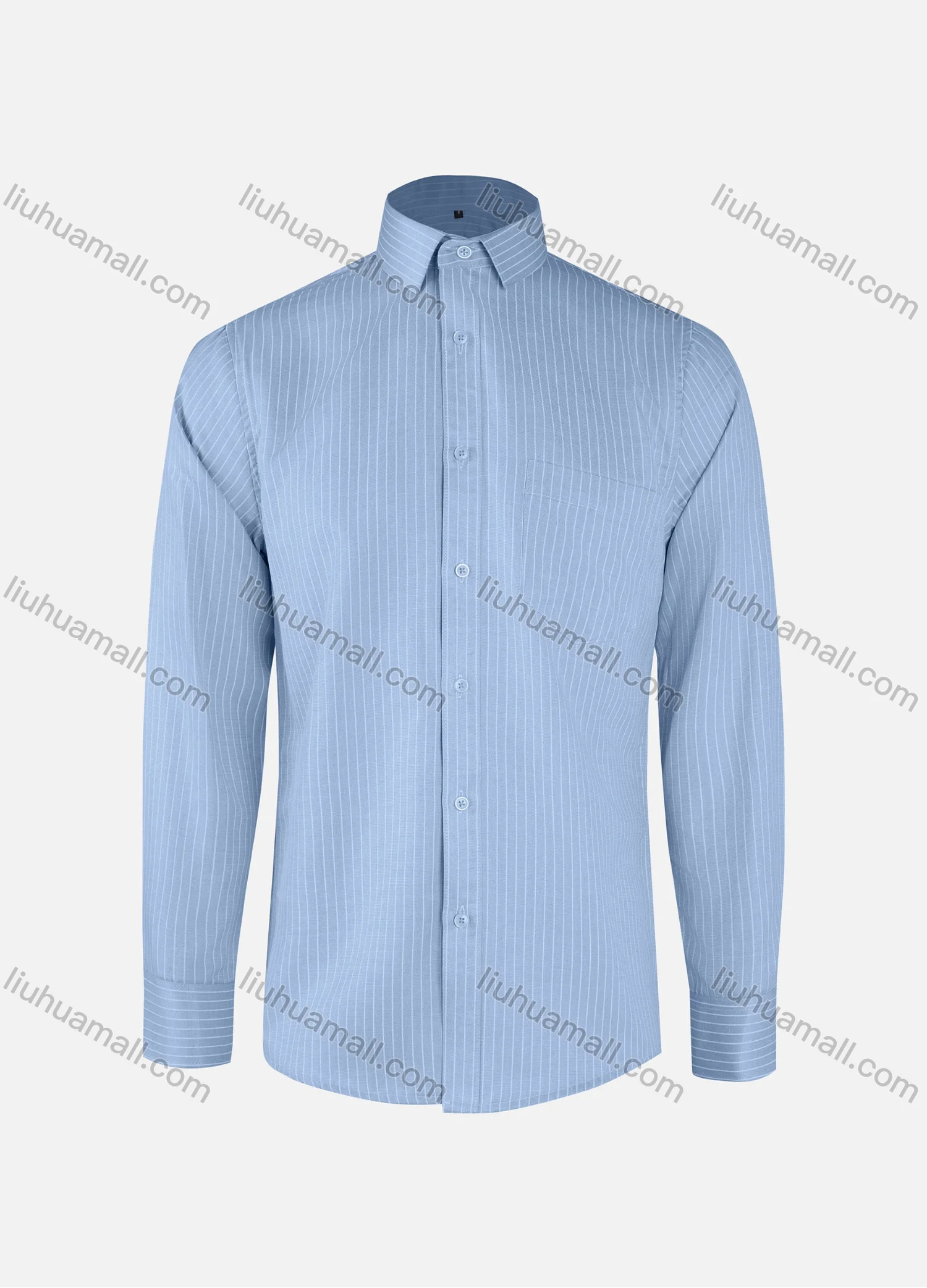 Wholesale Men's Business Striped Collared Button Down Patch Pocket Long Sleeve Shirts - Liuhuamall