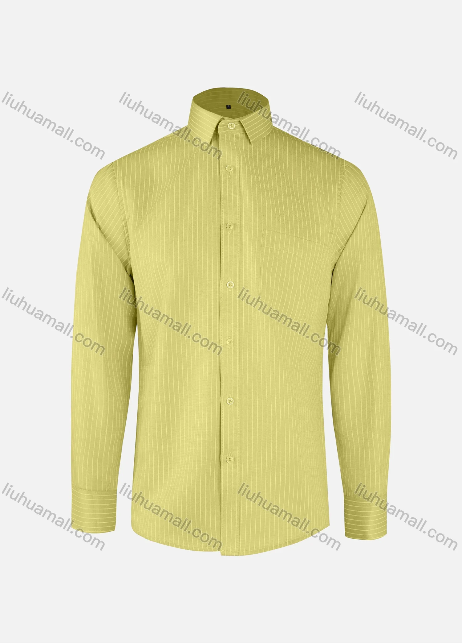 Wholesale Men's Business Striped Collared Button Down Patch Pocket Long Sleeve Shirts - Liuhuamall