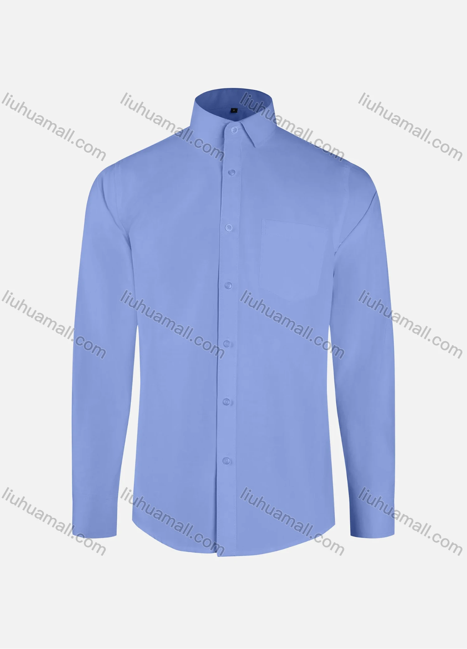 Wholesale Men's Formal Plain Collared Button Down Patch Pocket Long Sleeve Shirts - Liuhuamall