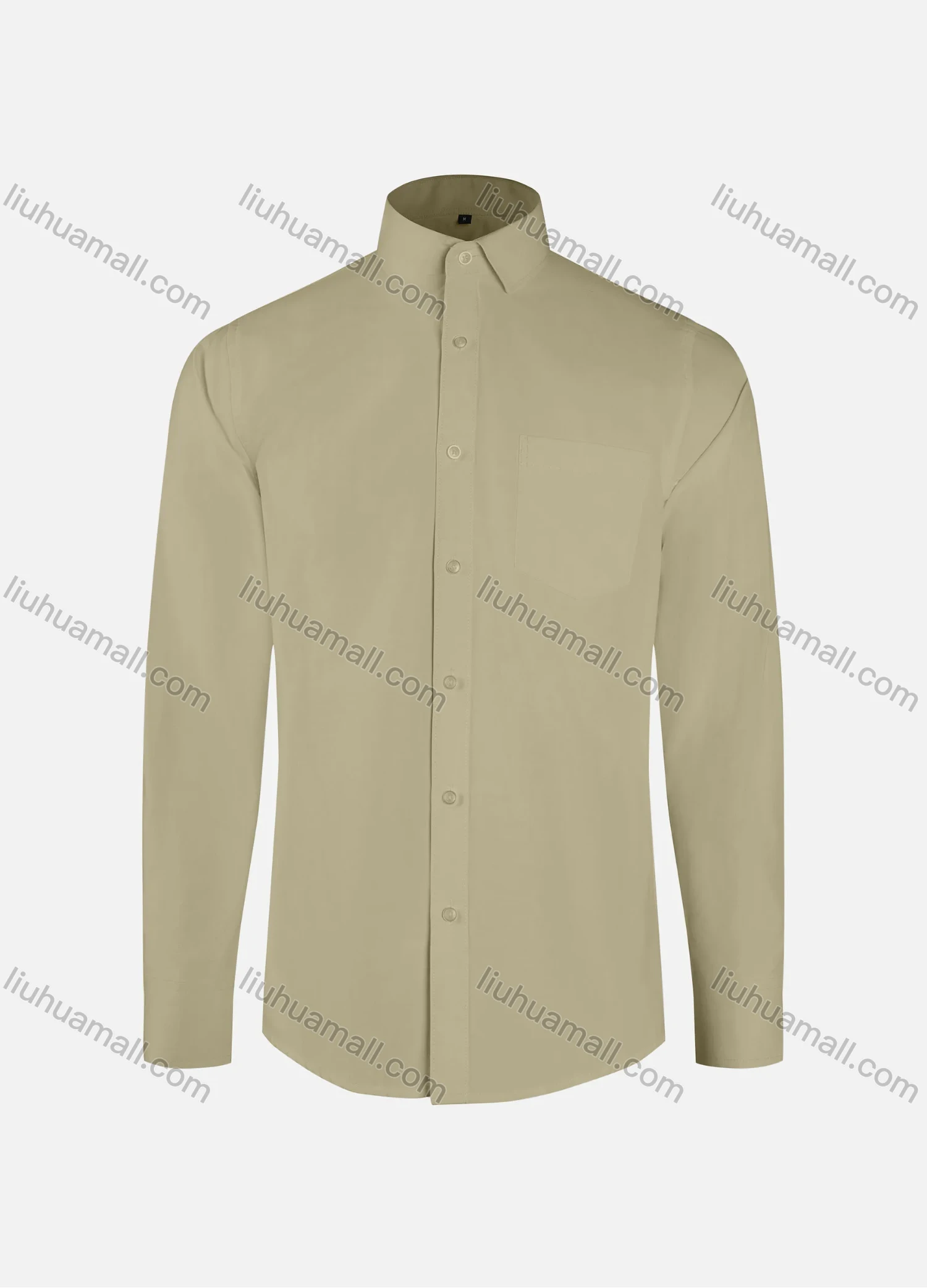 Wholesale Men's Formal Plain Collared Button Down Patch Pocket Long Sleeve Shirts - Liuhuamall