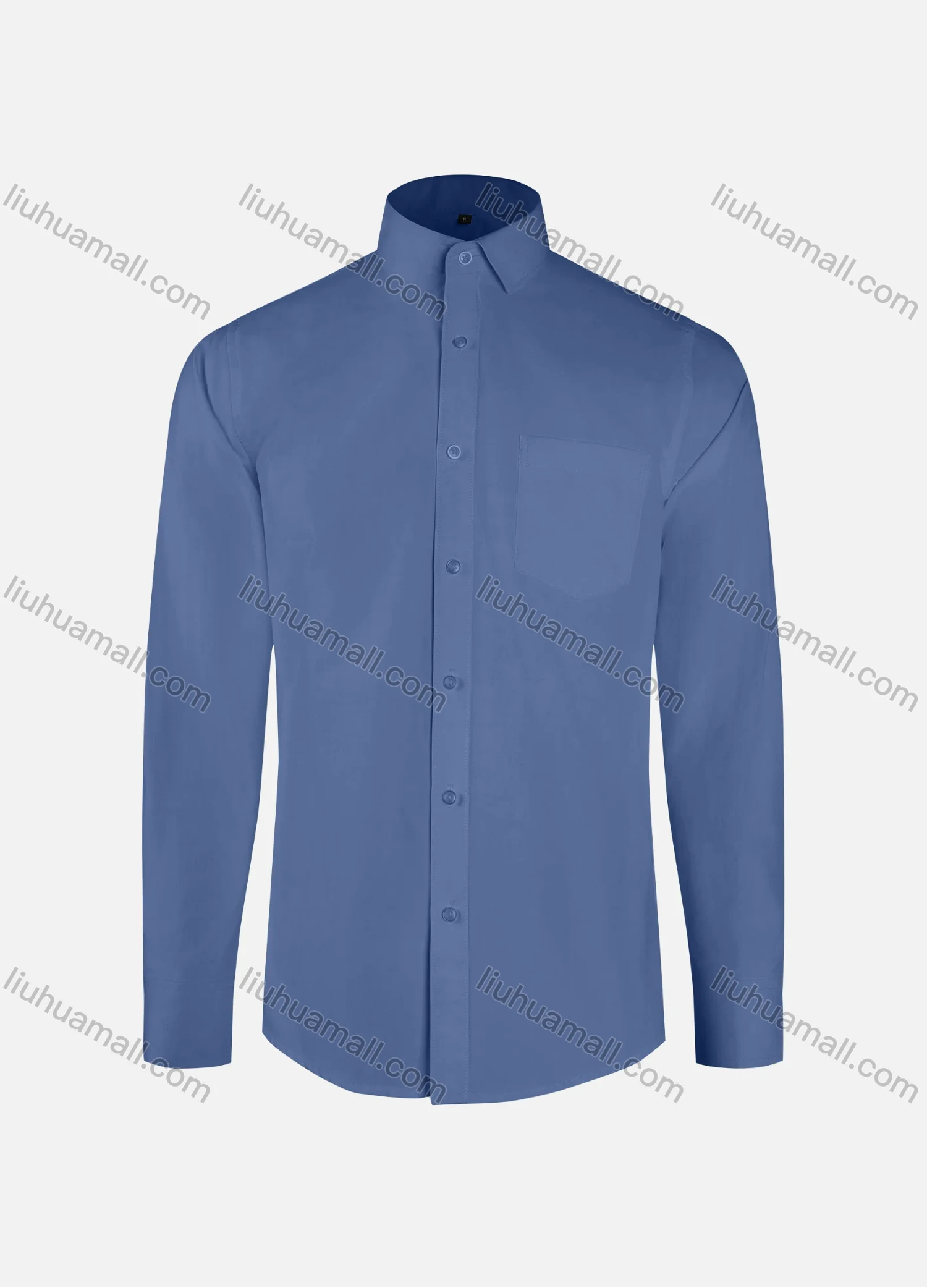 Wholesale Men's Formal Plain Collared Button Down Patch Pocket Long Sleeve Shirts - Liuhuamall