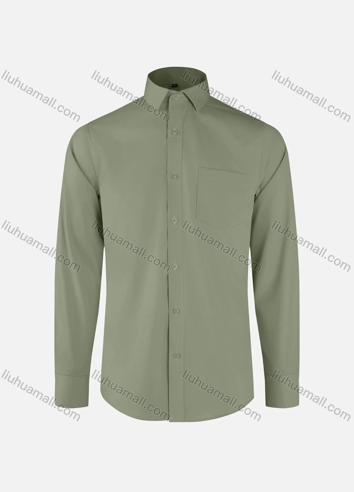 Wholesale Men's Business Plain Collared Button Down Patch Pocket Long Sleeve Shirts - Liuhuamall