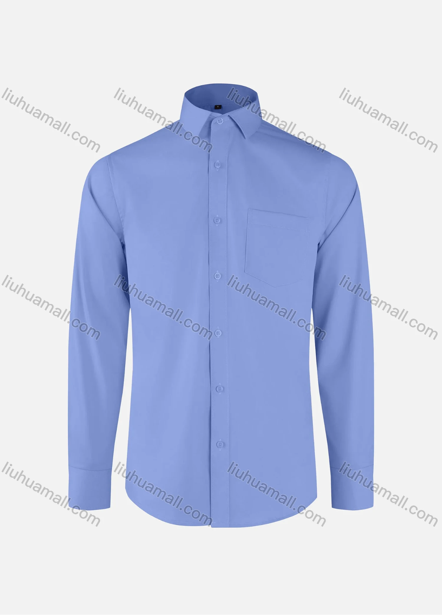 Wholesale Men's Business Plain Collared Button Down Patch Pocket Long Sleeve Shirts - Liuhuamall
