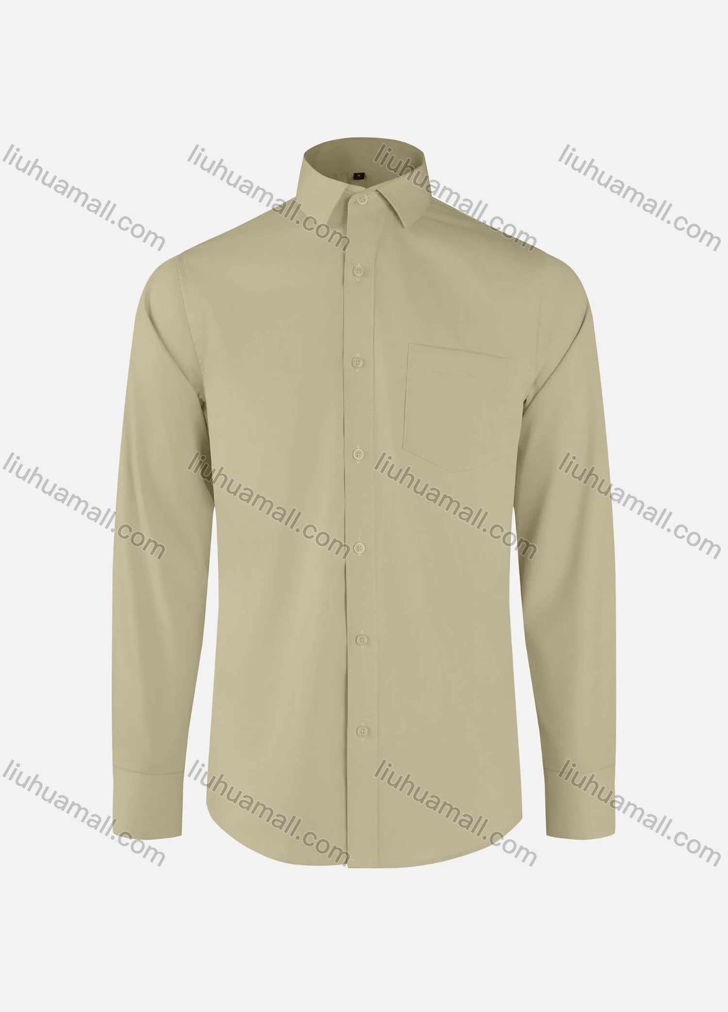 Wholesale Men's Business Plain Collared Button Down Patch Pocket Long Sleeve Shirts - Liuhuamall