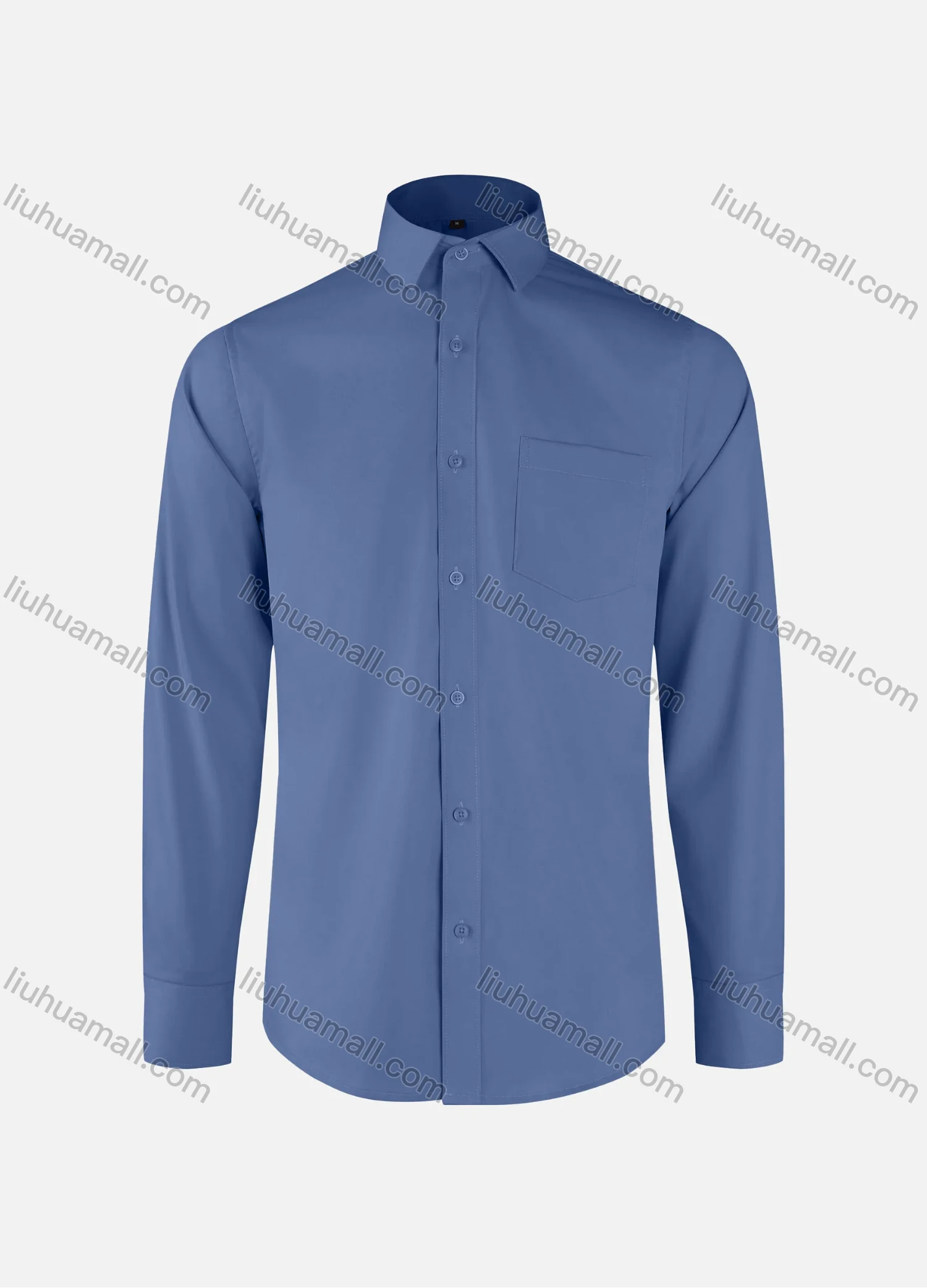 Wholesale Men's Business Plain Collared Button Down Patch Pocket Long Sleeve Shirts - Liuhuamall