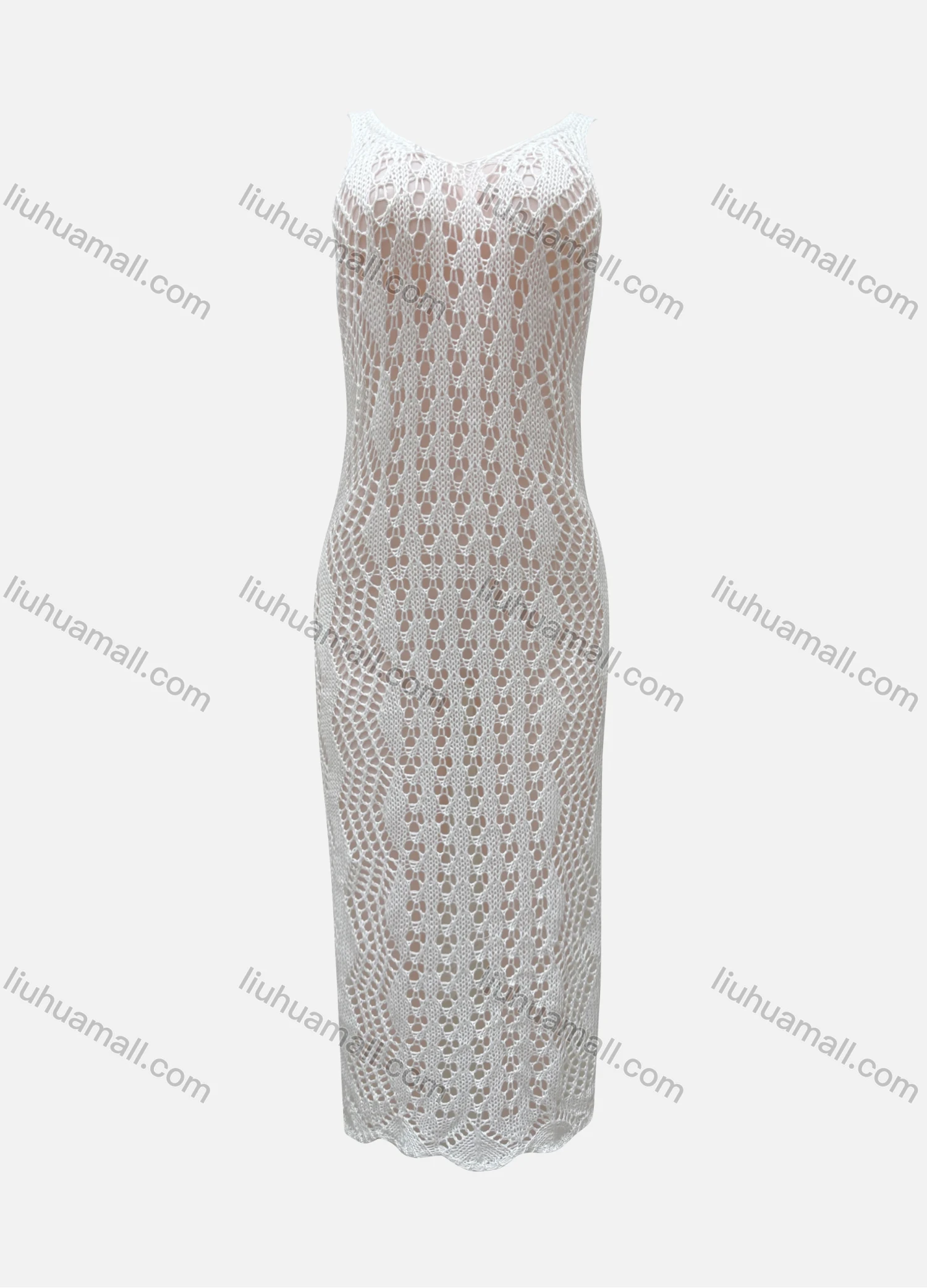 Wholesale Women's Knitted Sleeveless V Neck Plain Hollow Out Maxi Cover Up Dress 2434# - Liuhuamall