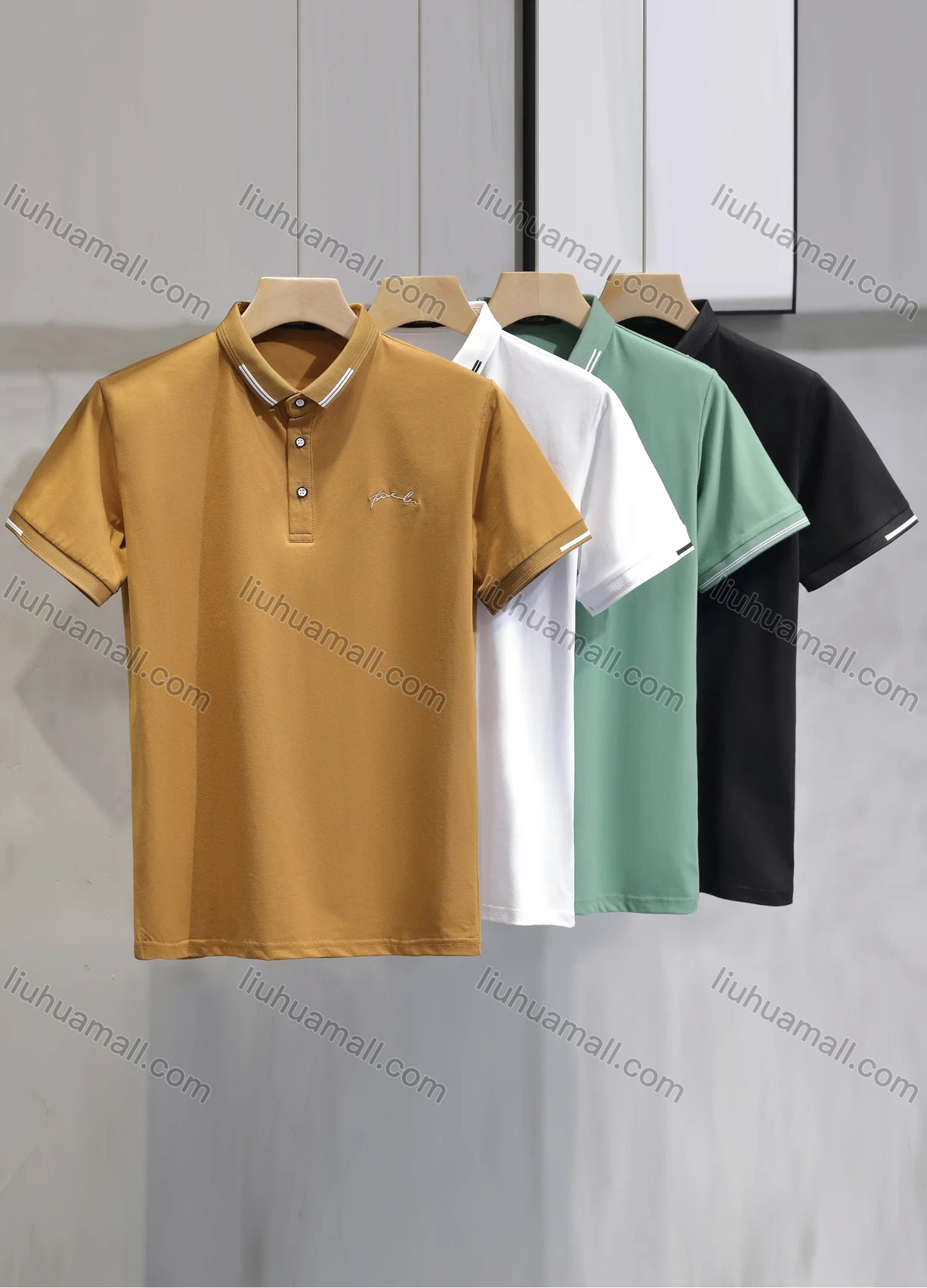 Wholesale Men's Casual Plain Striped Trim Short Sleeve Slim Fit Polo Shirts 753# - Liuhuamall
