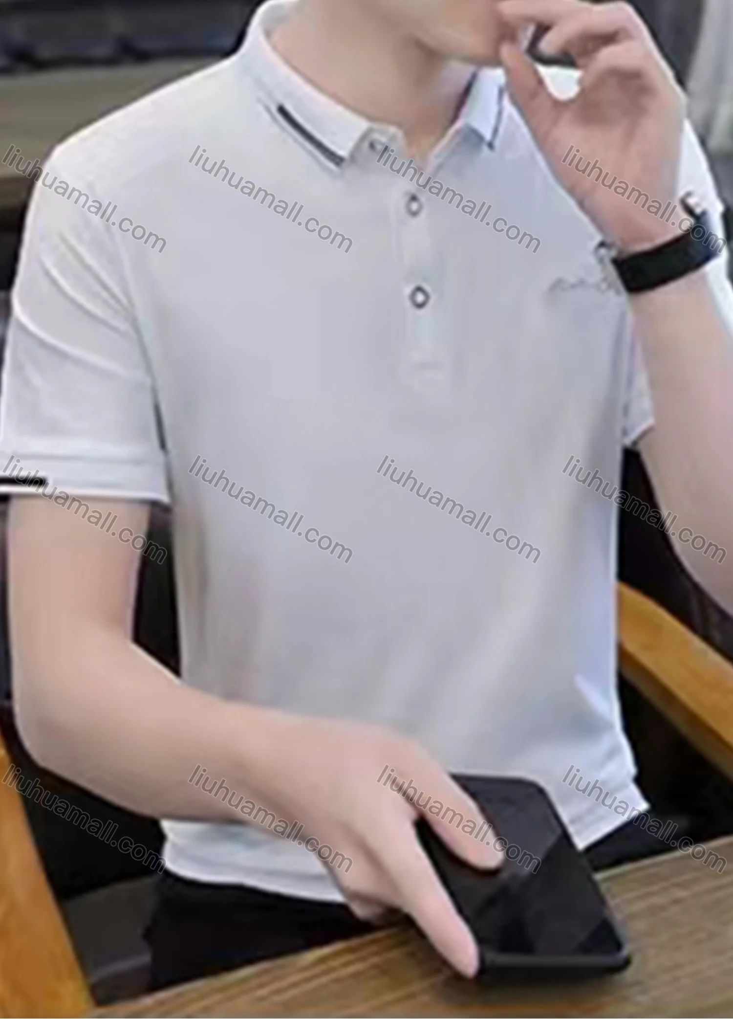 Wholesale Men's Casual Plain Striped Trim Short Sleeve Slim Fit Polo Shirts 753# - Liuhuamall