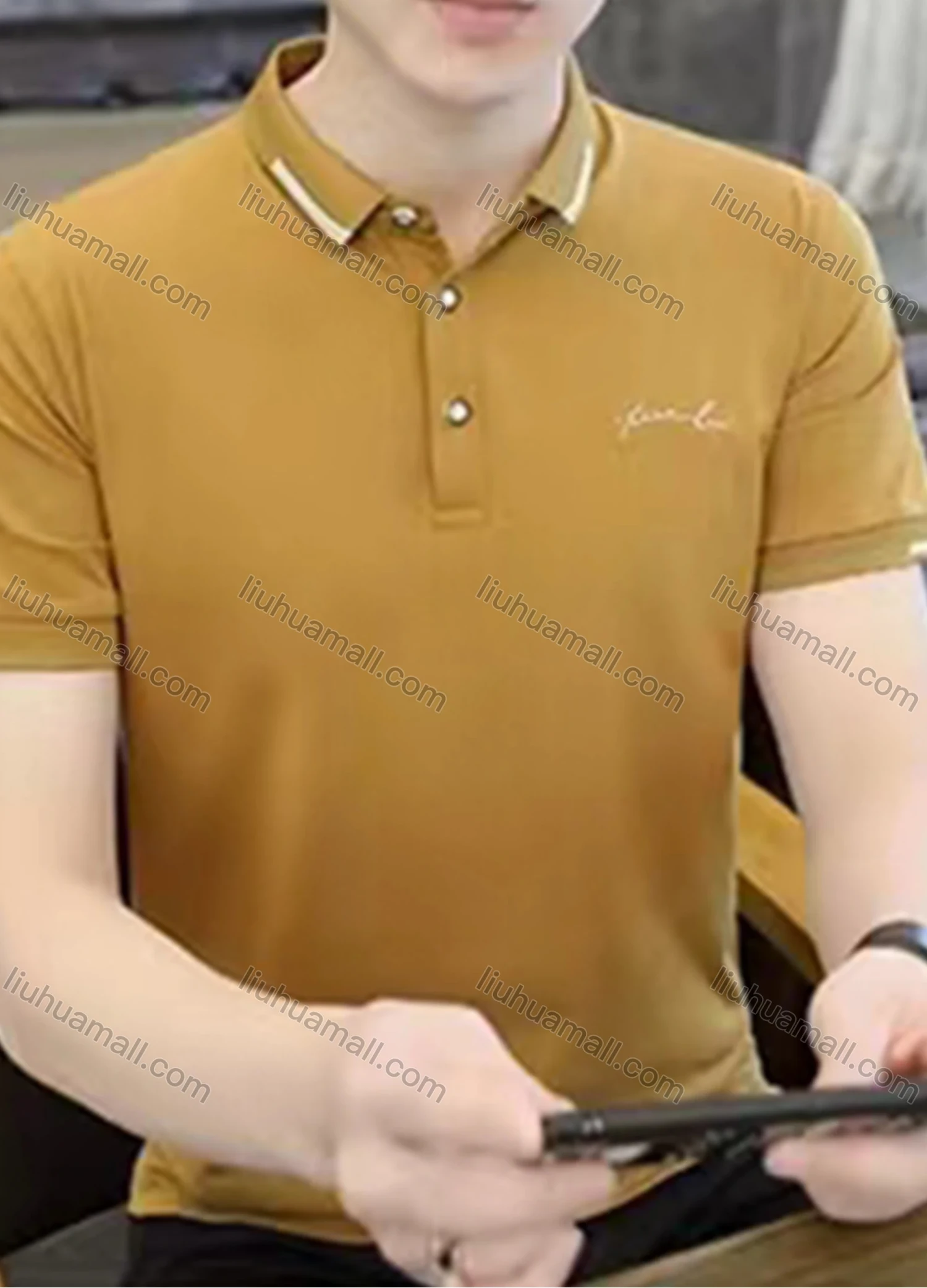 Wholesale Men's Casual Plain Striped Trim Short Sleeve Slim Fit Polo Shirts 753# - Liuhuamall