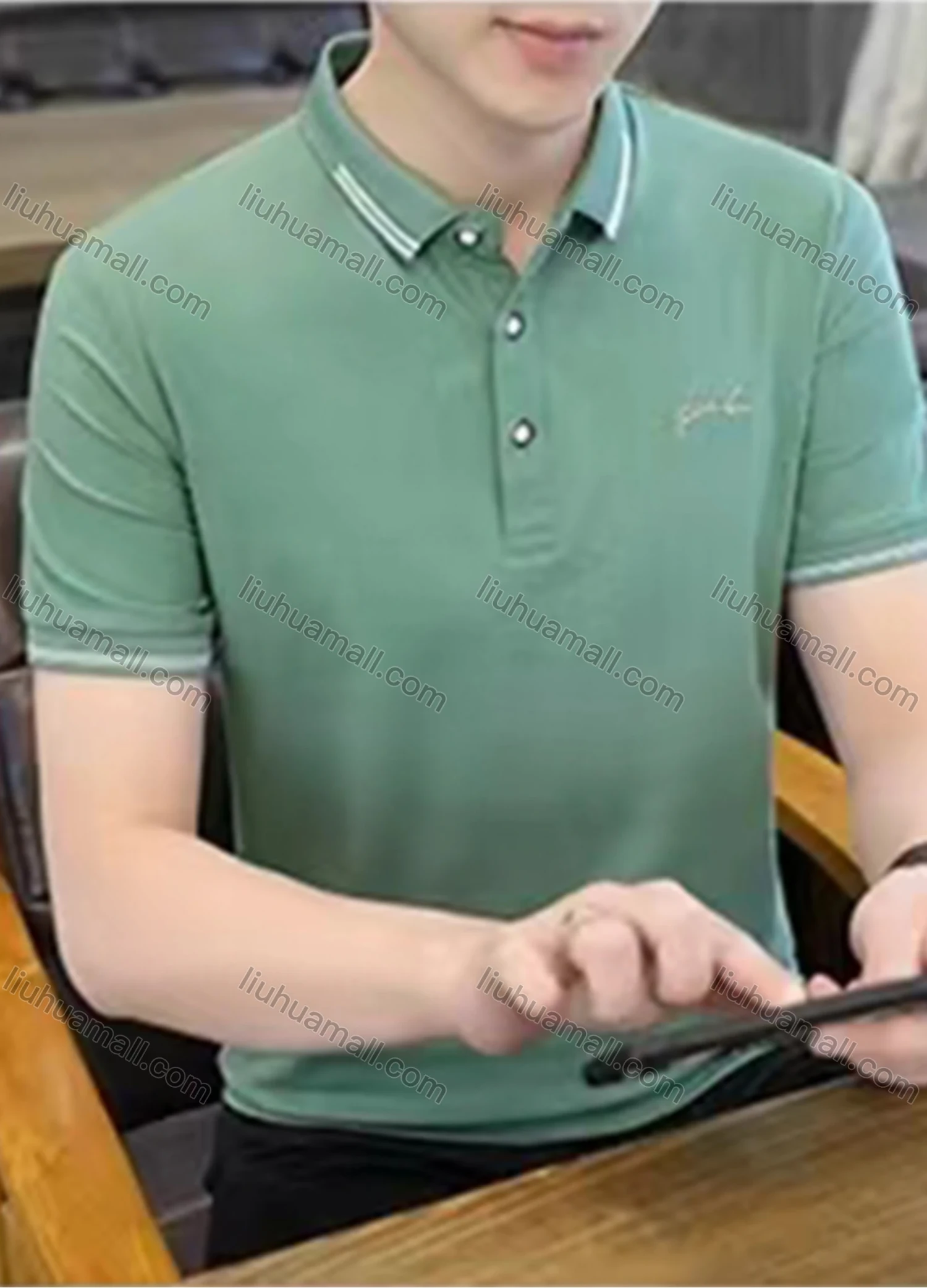 Wholesale Men's Casual Plain Striped Trim Short Sleeve Slim Fit Polo Shirts 753# - Liuhuamall