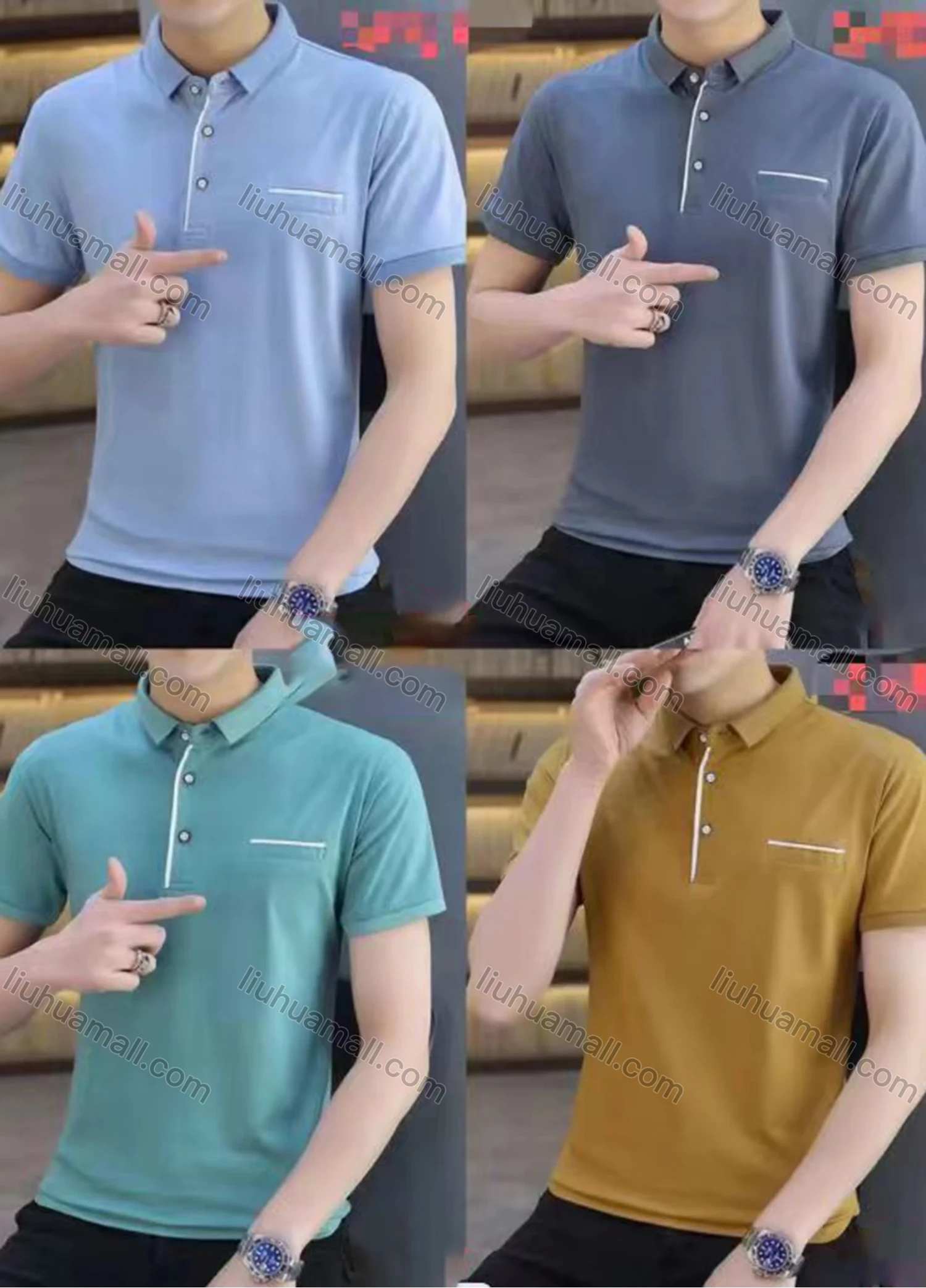 Wholesale Men's Casual Plain Patch Pocket Short Sleeve Slim Fit Polo Shirts 8818# - Liuhuamall