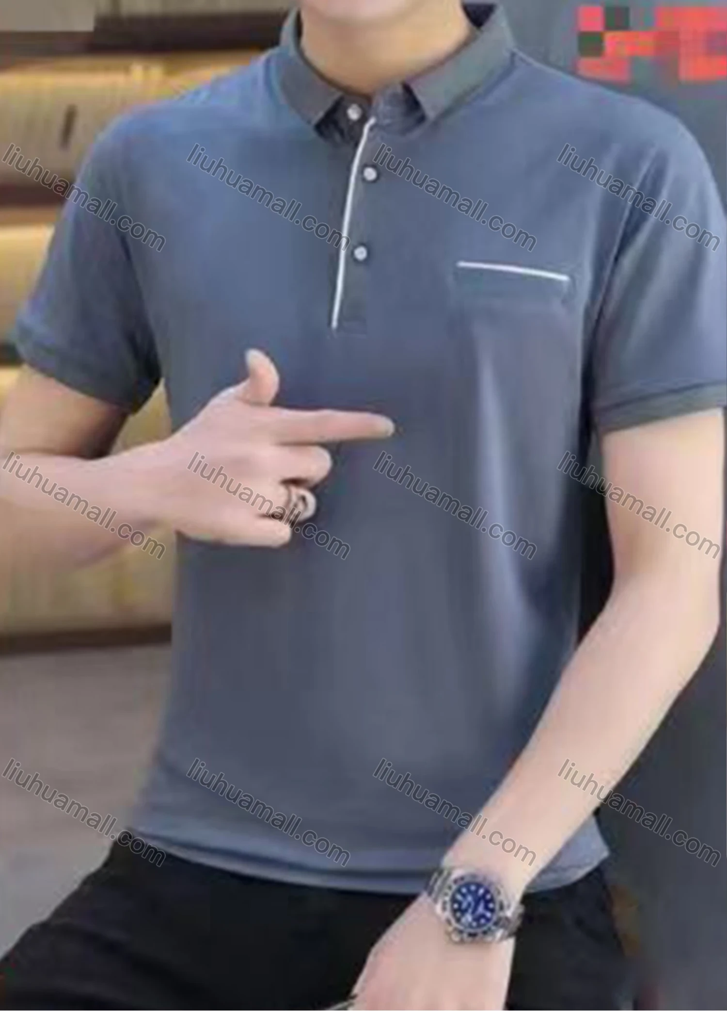 Wholesale Men's Casual Plain Patch Pocket Short Sleeve Slim Fit Polo Shirts 8818# - Liuhuamall