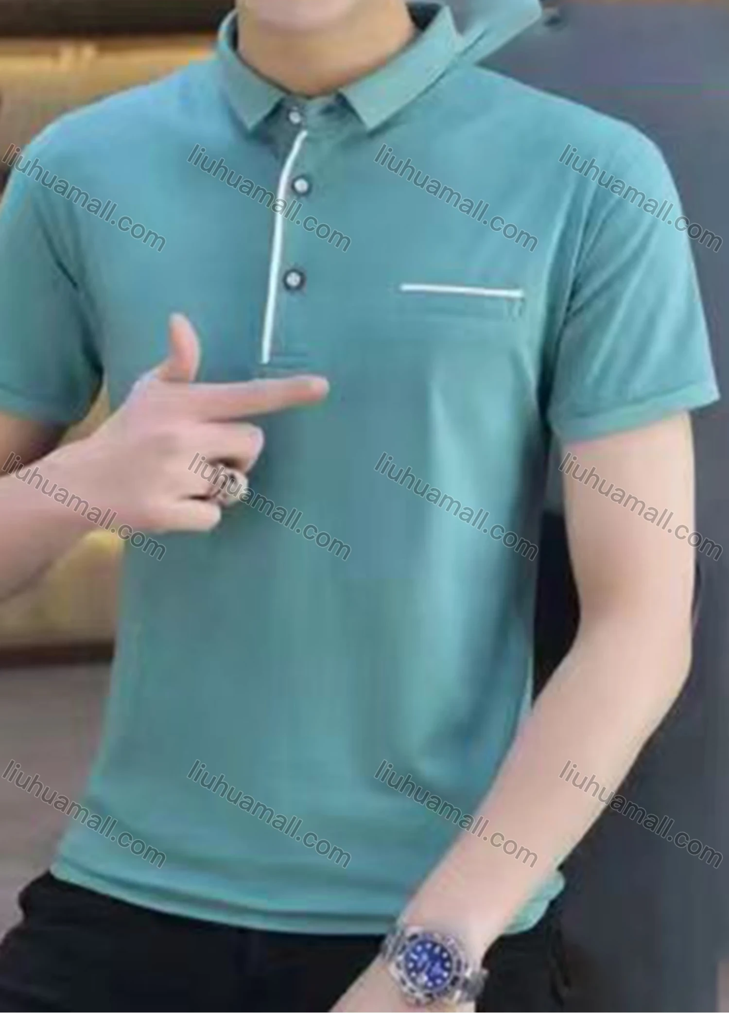 Wholesale Men's Casual Plain Patch Pocket Short Sleeve Slim Fit Polo Shirts 8818# - Liuhuamall