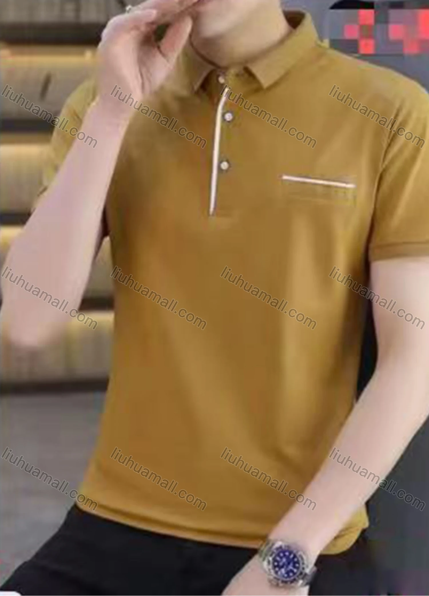 Wholesale Men's Casual Plain Patch Pocket Short Sleeve Slim Fit Polo Shirts 8818# - Liuhuamall