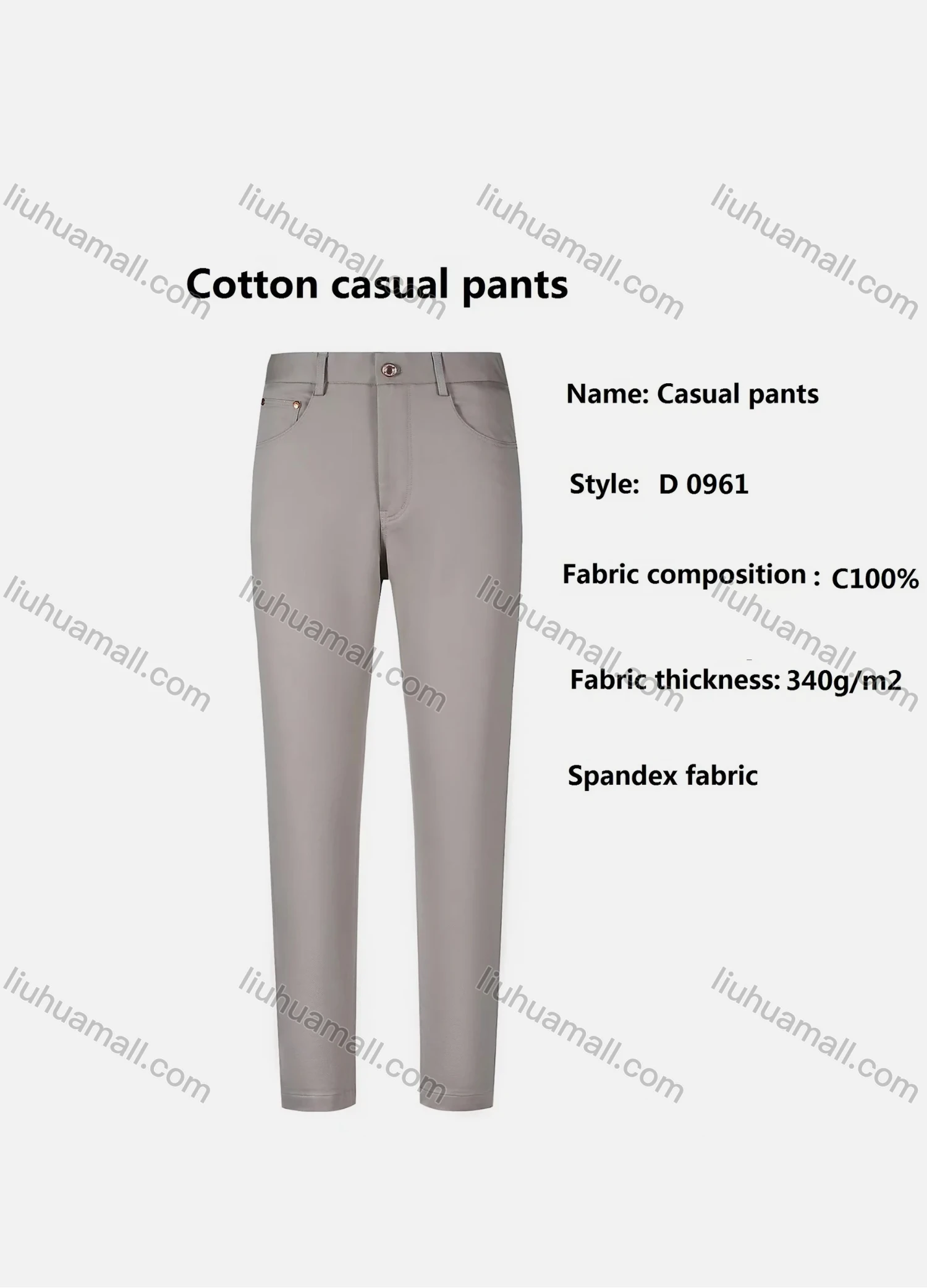 Wholesale Men's Casual Plain 100%Cotton Patch Pocket Button Closure Slim Fit Straight Leg Pant D0961# - Liuhuamall