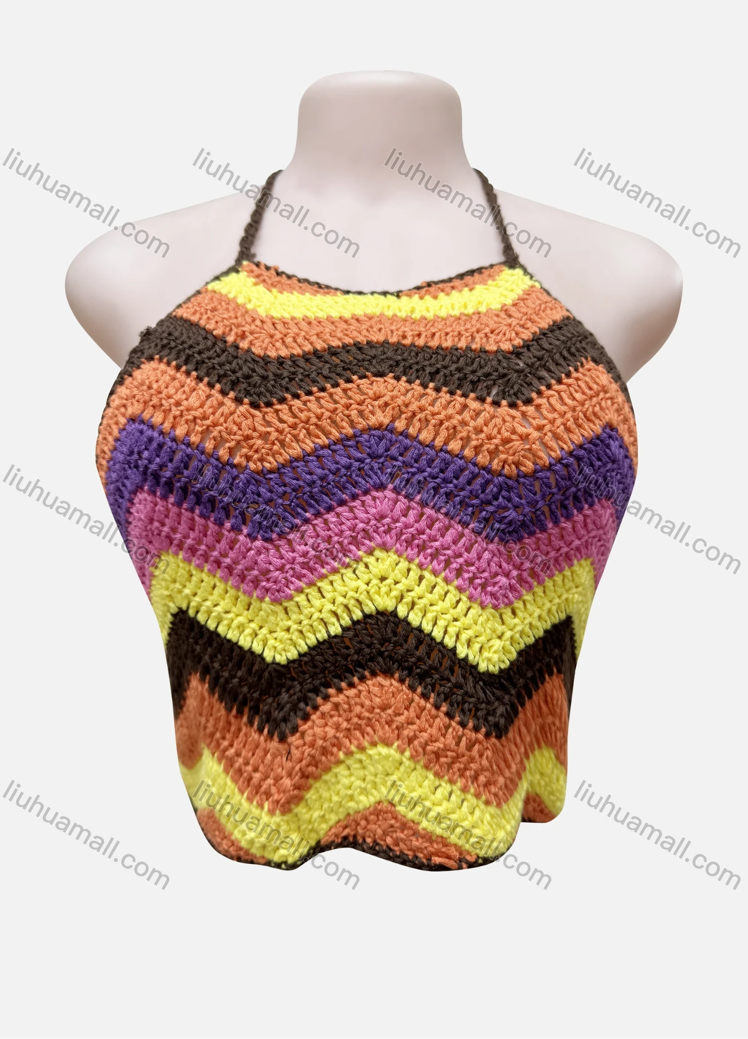 Wholesale Women's Fashion Halter Chevron Colorblock Crop Chunky Knit Top 2431# - Liuhuamall