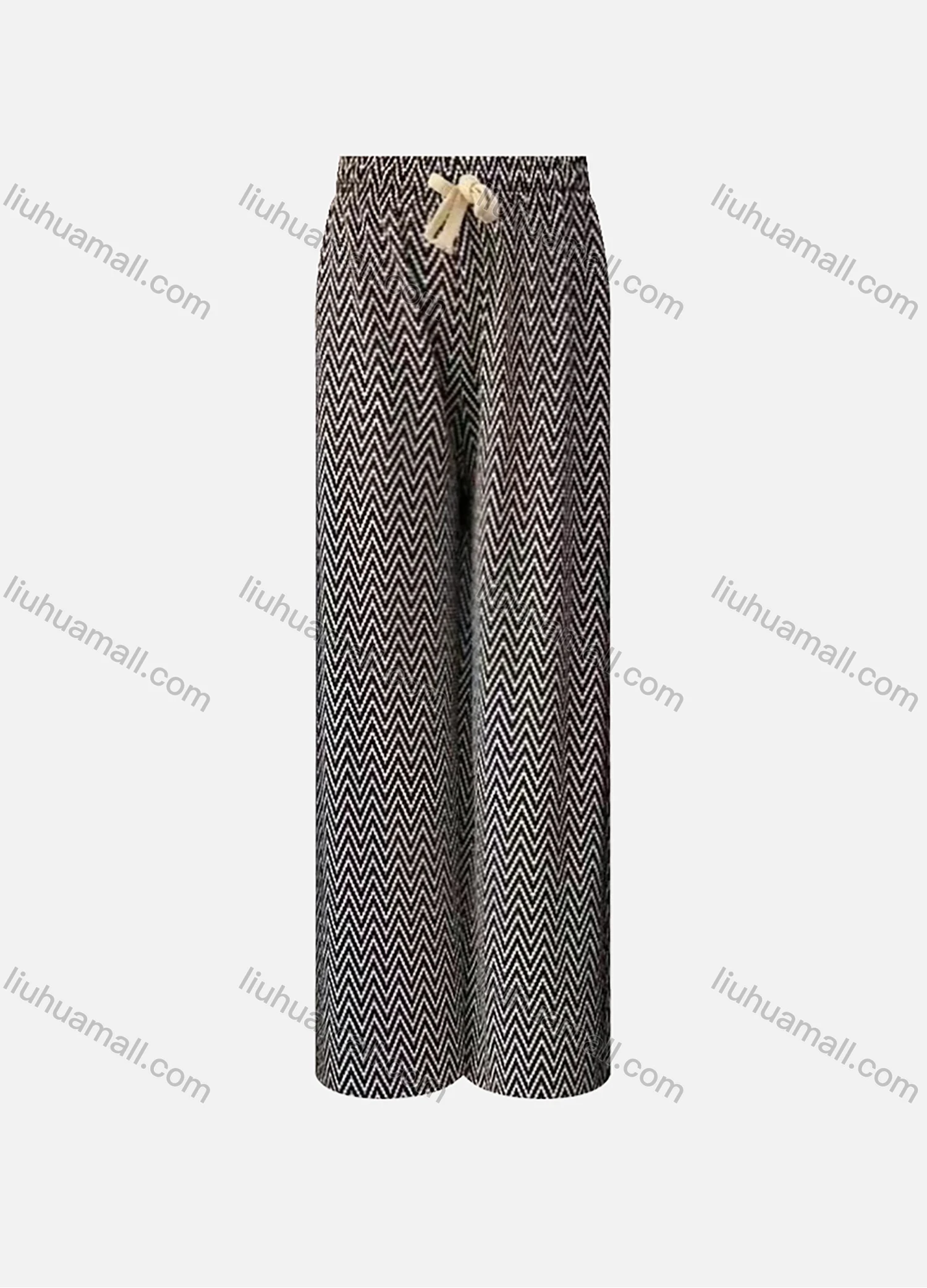 Wholesale Women's High Waist Drawstring Allover Print Casual Wide Leg Pants - Liuhuamall