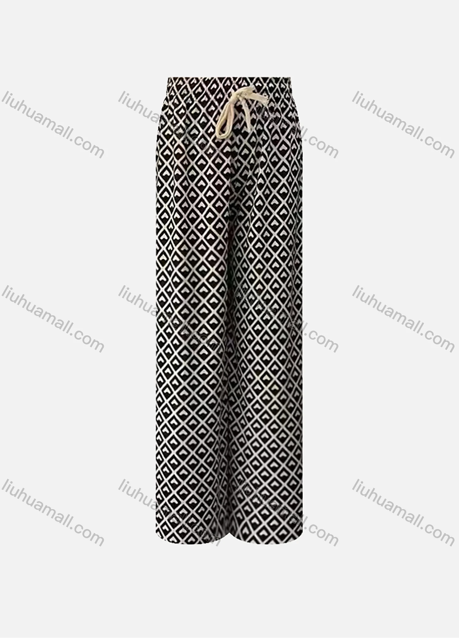 Wholesale Women's High Waist Drawstring Allover Print Casual Wide Leg Pants - Liuhuamall