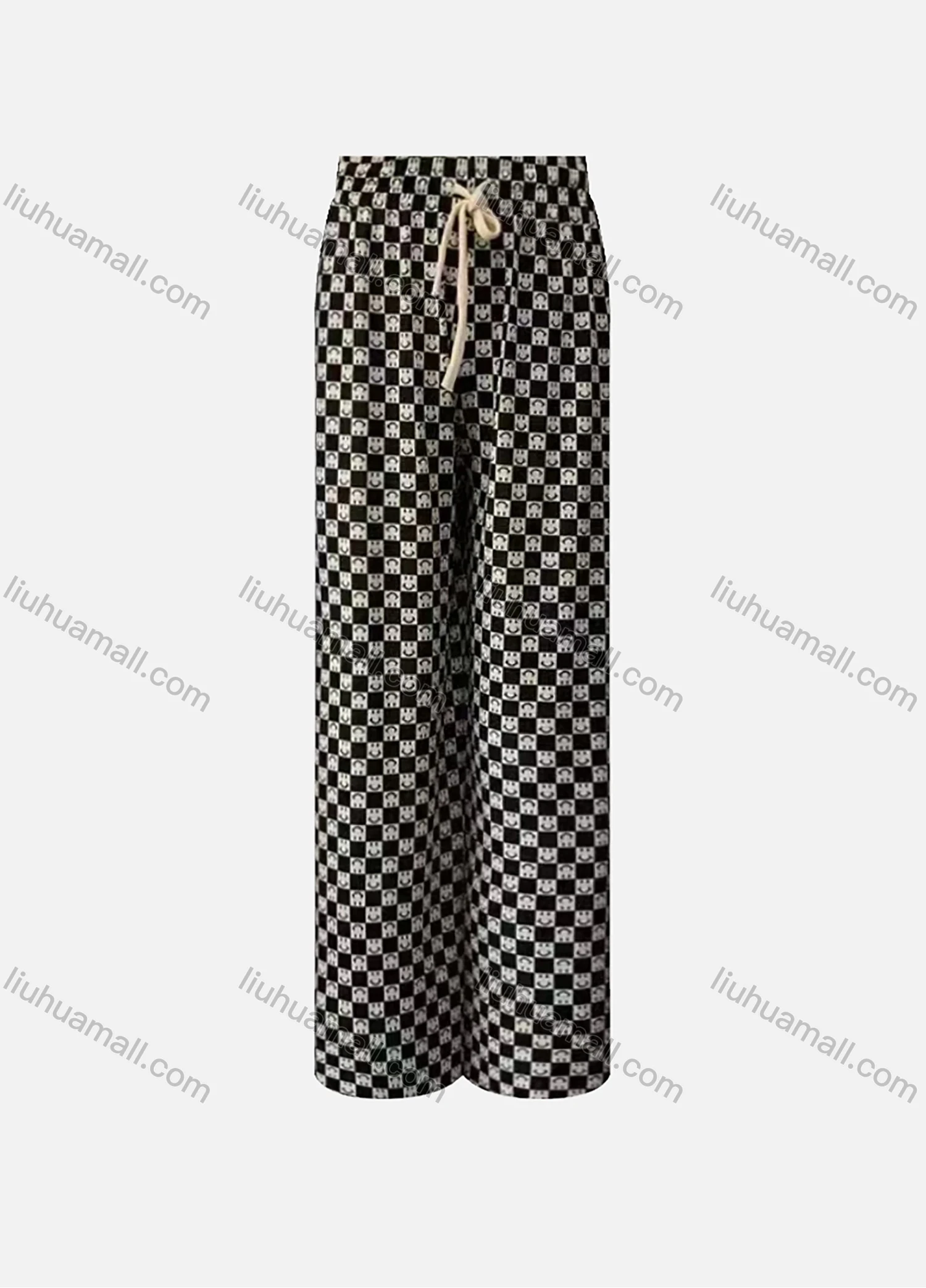 Wholesale Women's High Waist Drawstring Allover Print Casual Wide Leg Pants - Liuhuamall