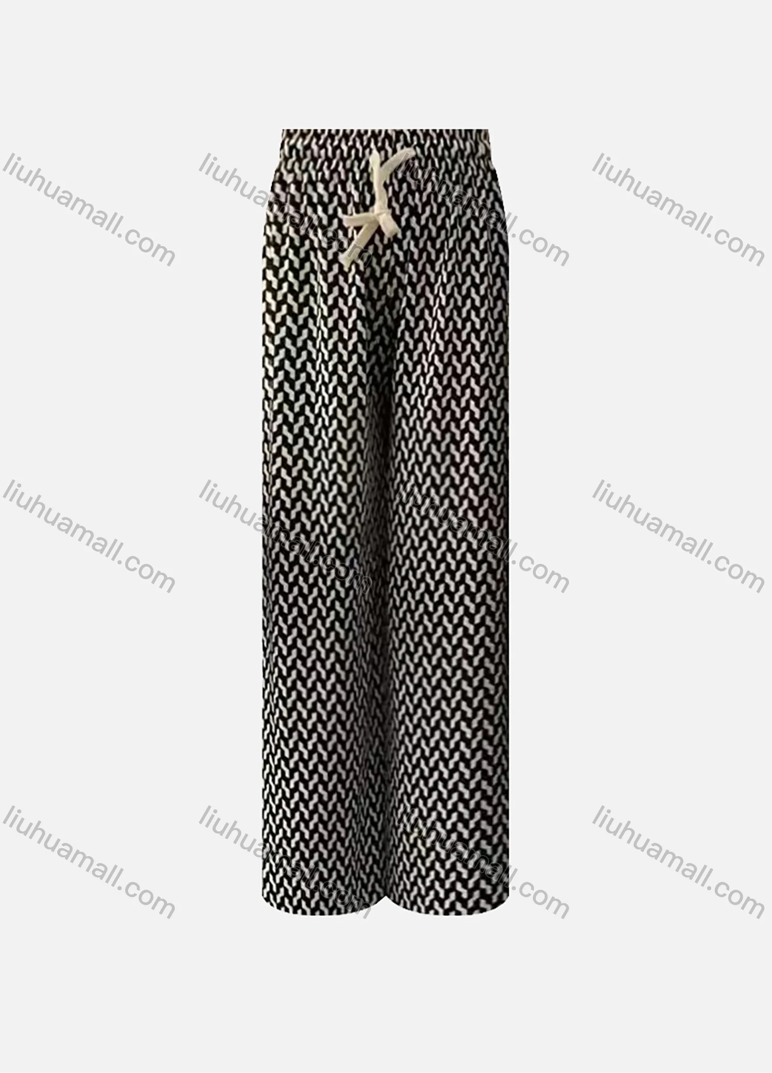 Wholesale Women's High Waist Drawstring Allover Print Casual Wide Leg Pants - Liuhuamall