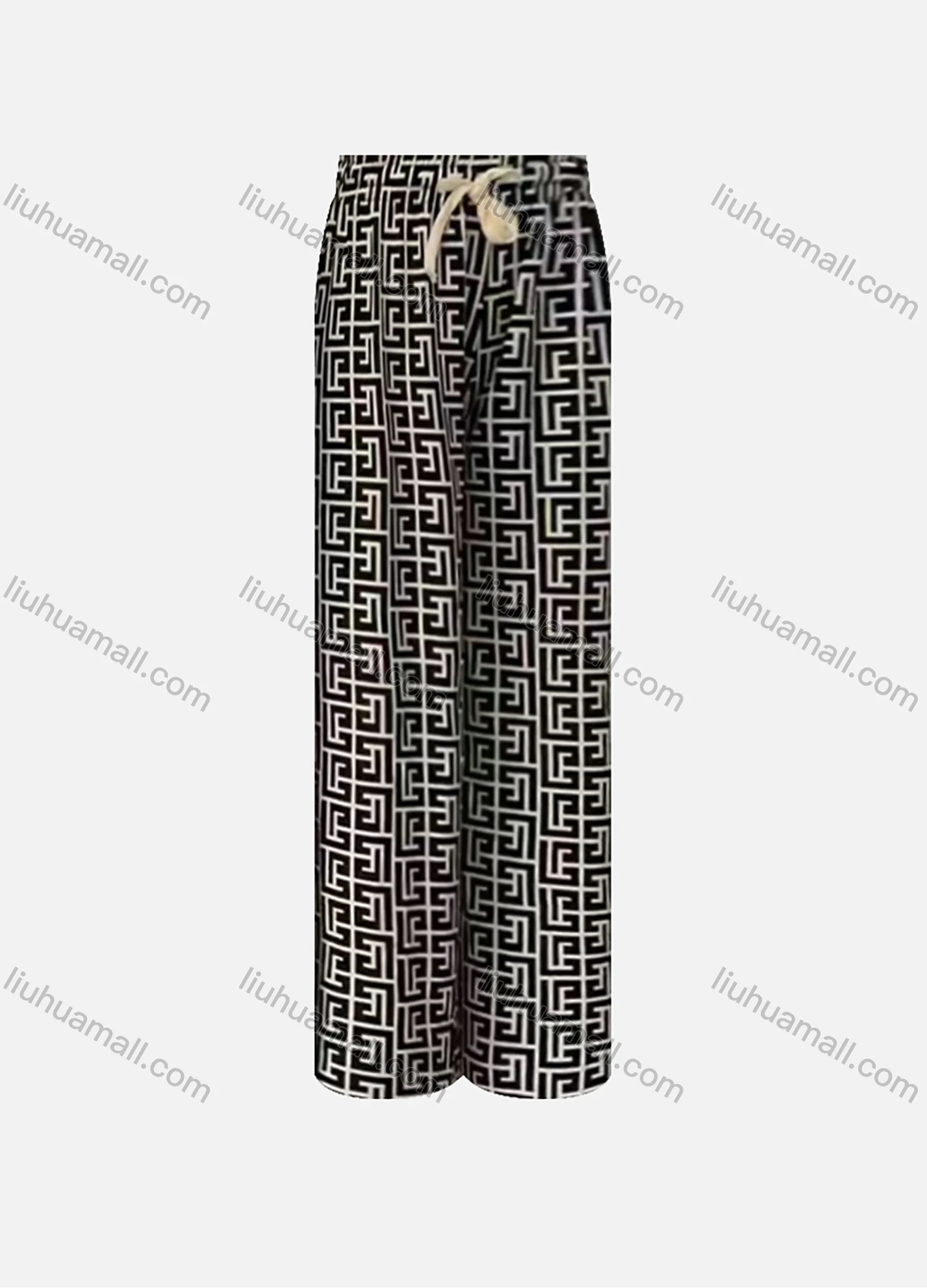 Wholesale Women's High Waist Drawstring Allover Print Casual Wide Leg Pants - Liuhuamall