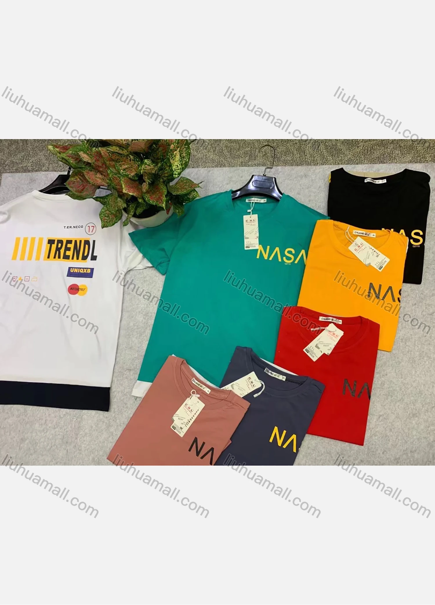 Wholesale Men's Plus Size Round Neck Short Sleeve Contrast Letter Print T-Shirt 2191-2# - Liuhuamall