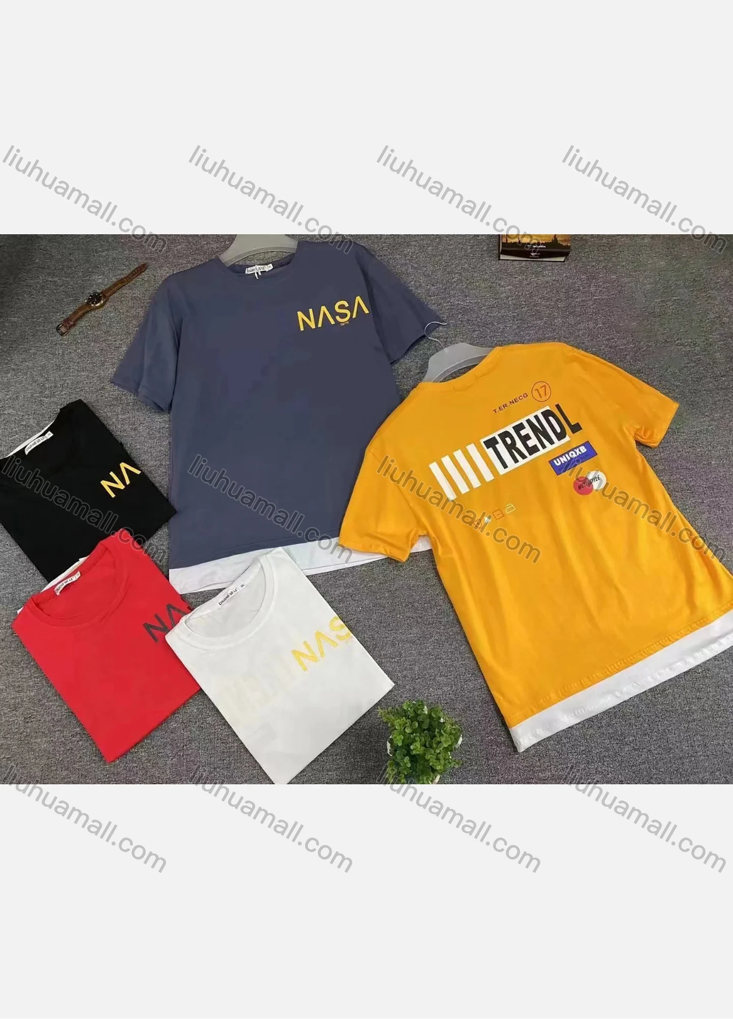 Wholesale Men's Plus Size Round Neck Short Sleeve Contrast Letter Print T-Shirt 2191-2# - Liuhuamall