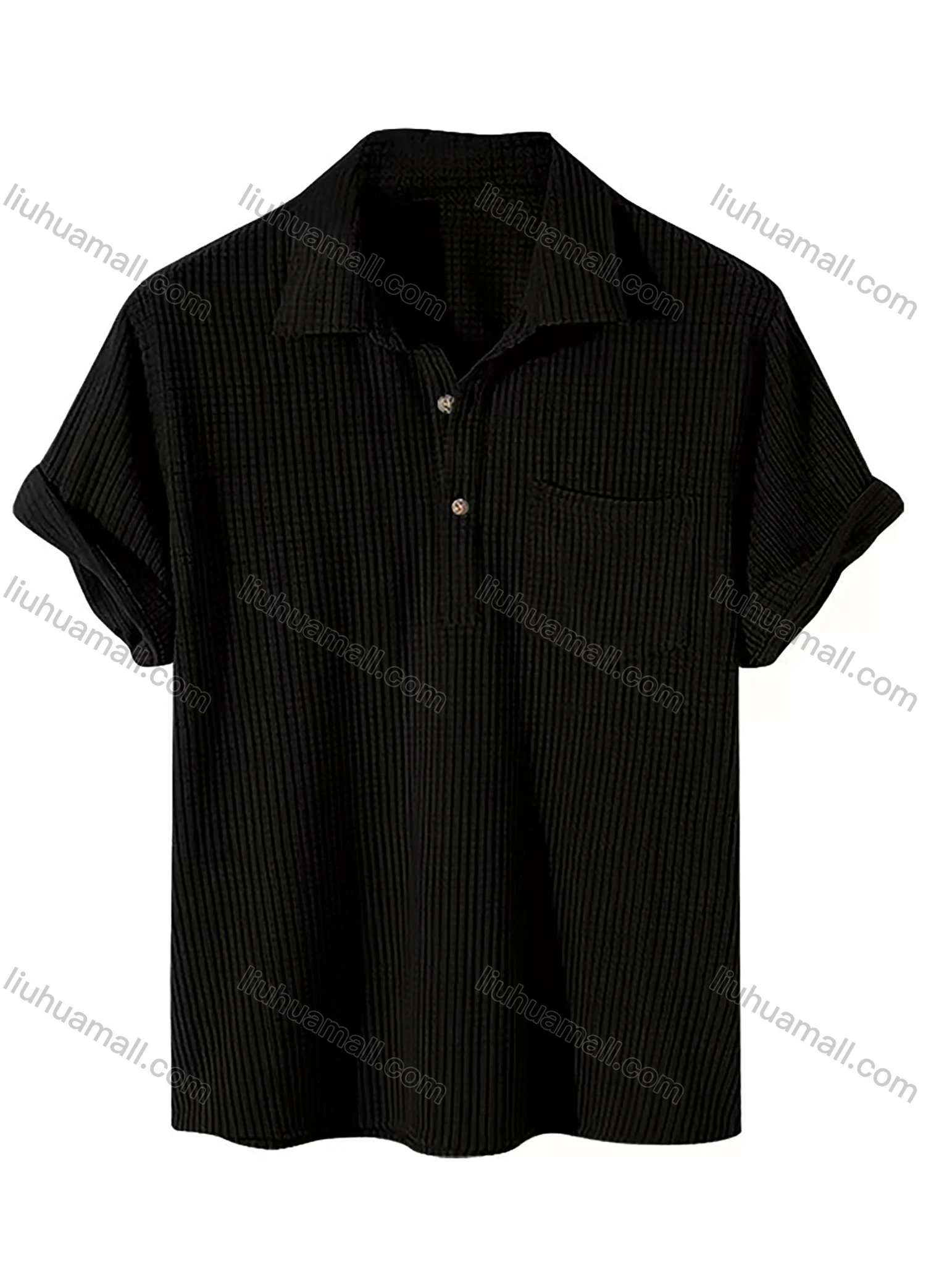Wholesale Men's Casual Plain Plaid Texture Short Sleeve Patch Pocket Polo Shirt - Liuhuamall