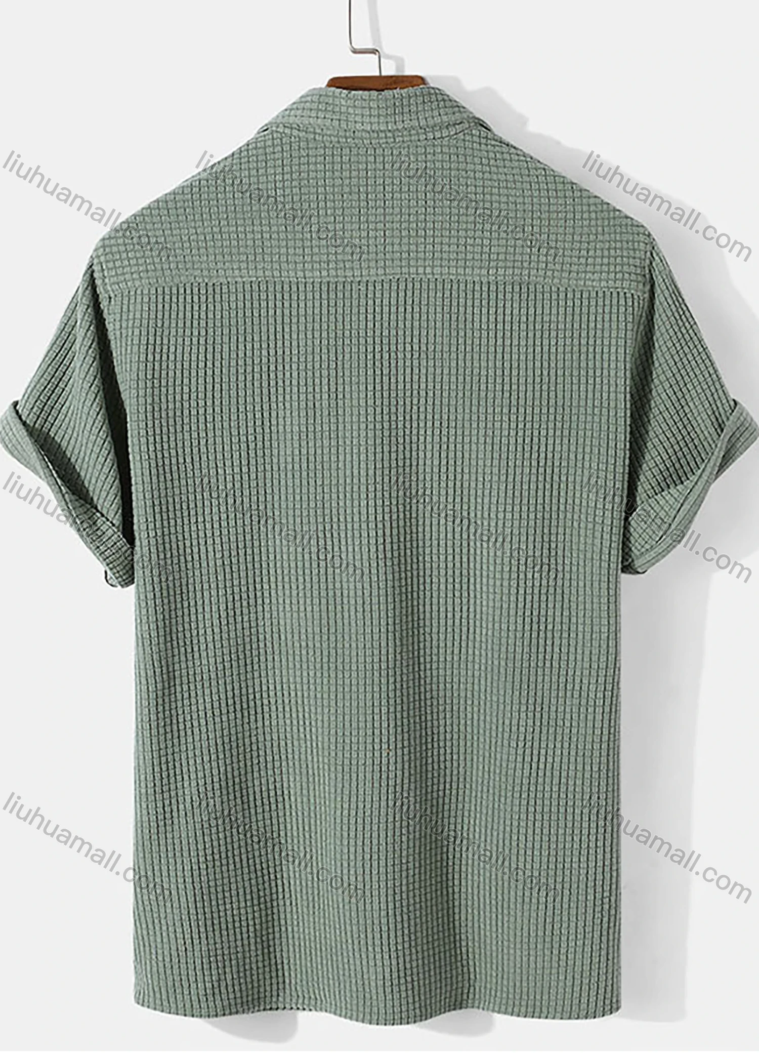Wholesale Men's Casual Plain Plaid Texture Short Sleeve Patch Pocket Polo Shirt - Liuhuamall